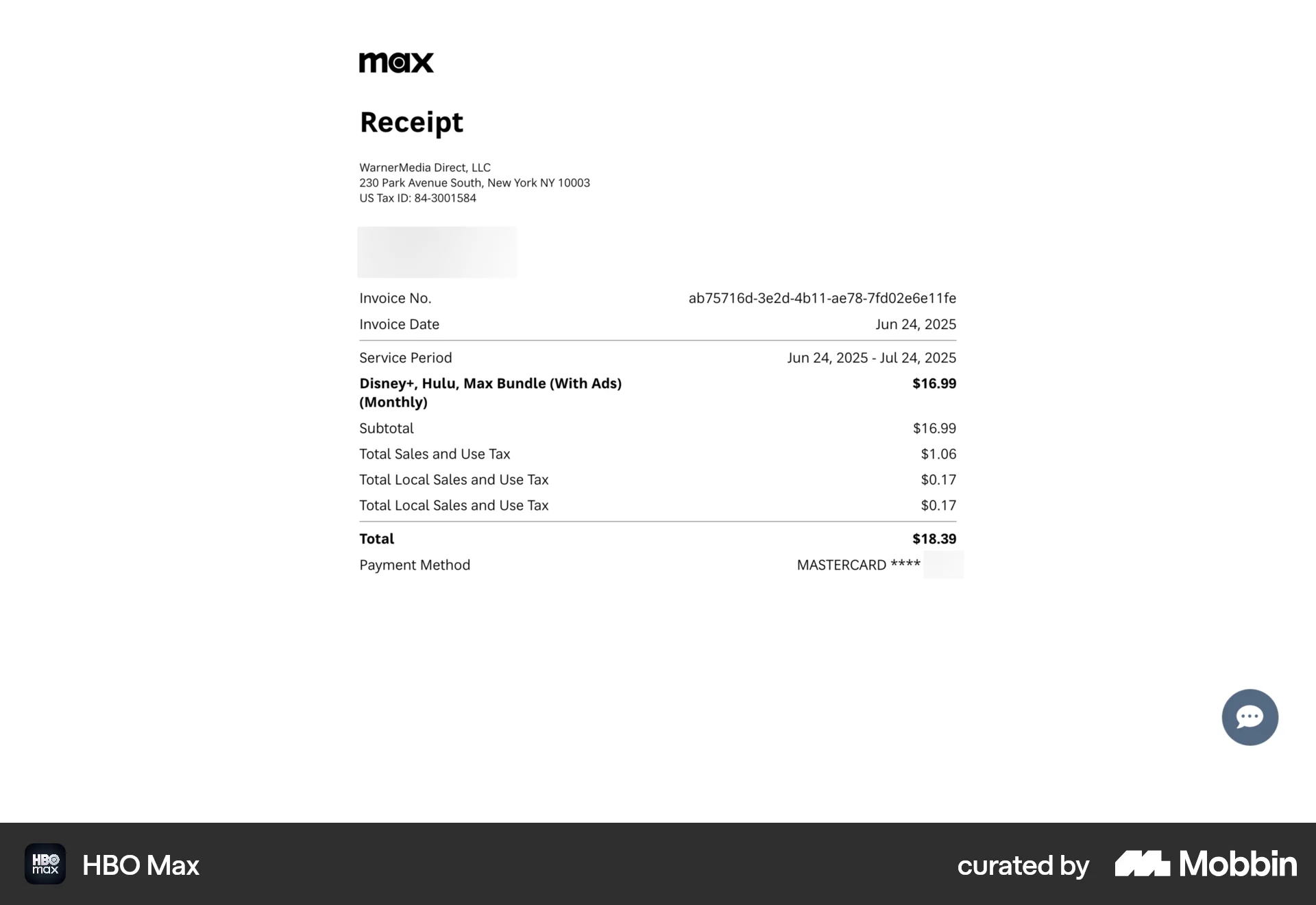 HBO Max Web Order Detail screen