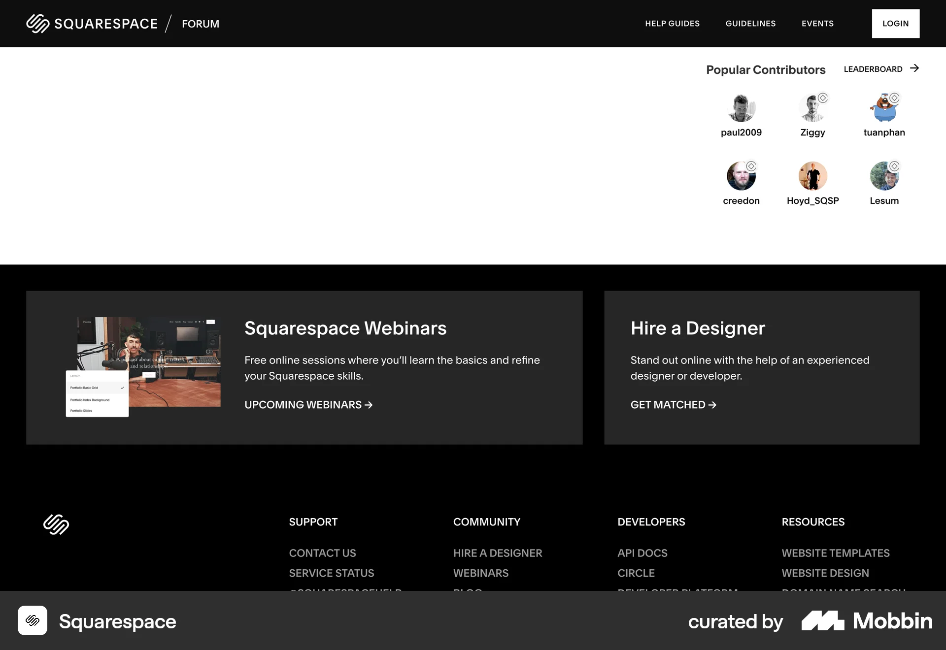Squarespace Web Leaderboard screen