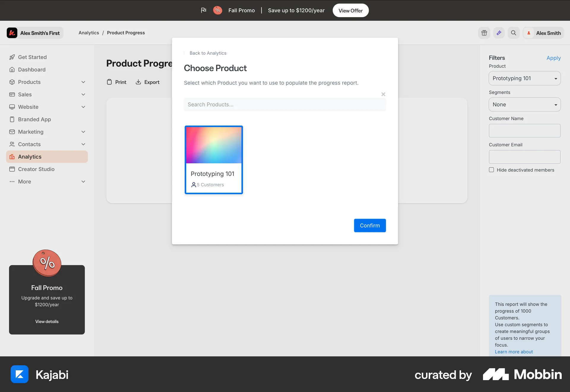 Kajabi Web screen containing Dialog UI element