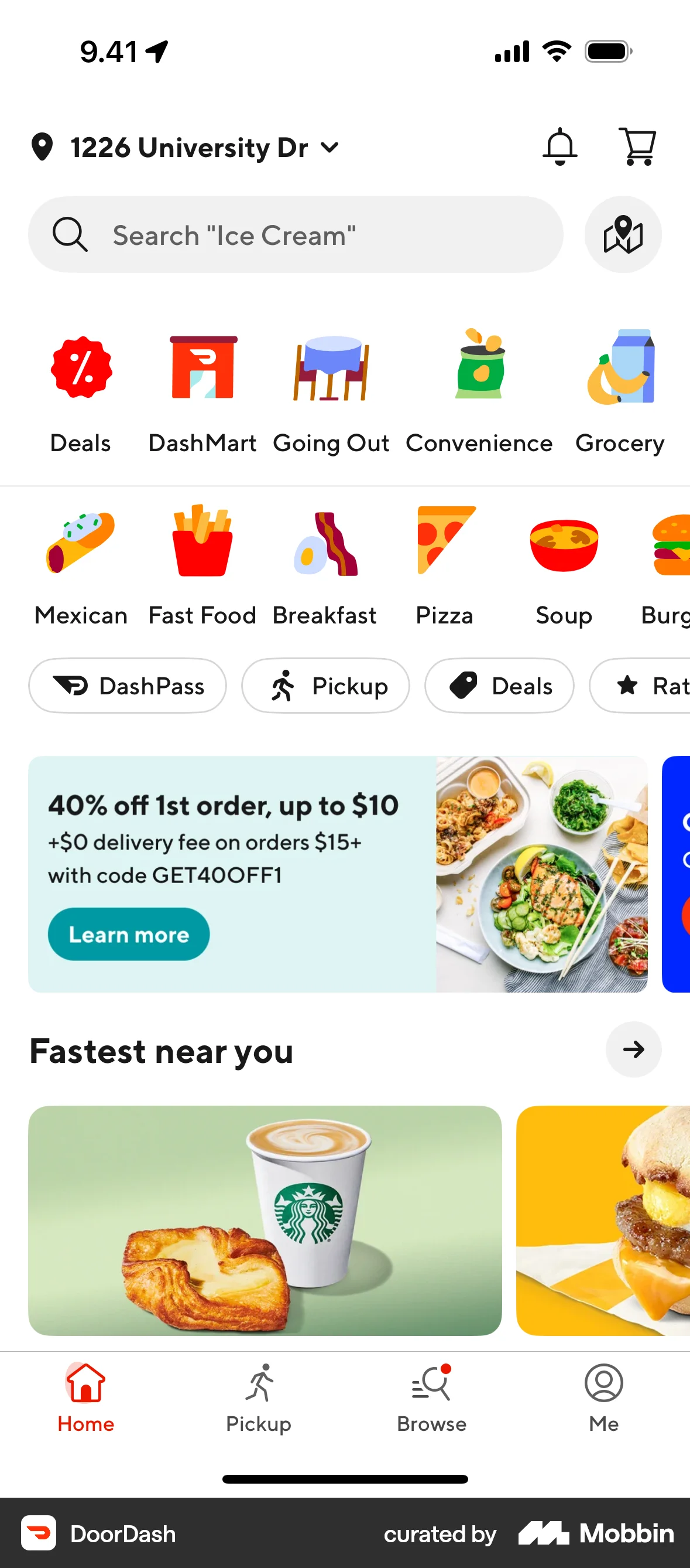 DoorDash iOS Home screen