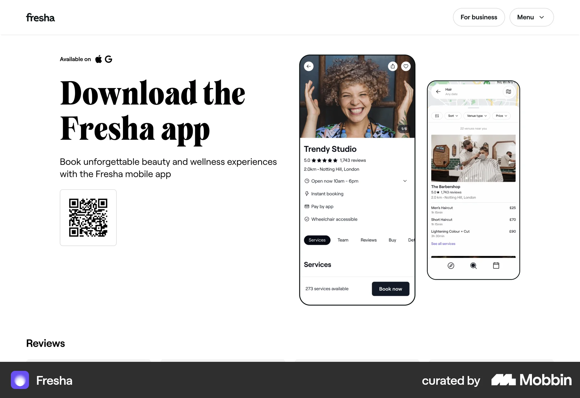 Fresha Web QR Code screen