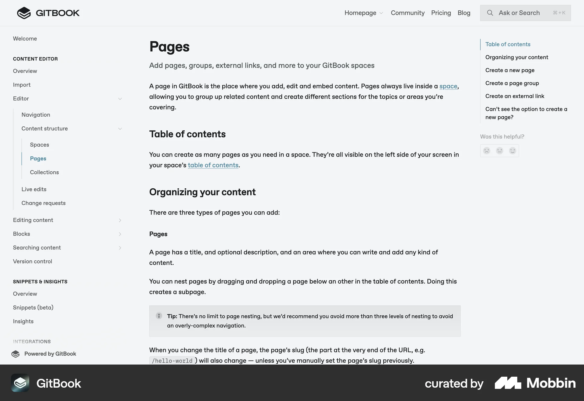 GitBook Web screen containing Rating Control UI element