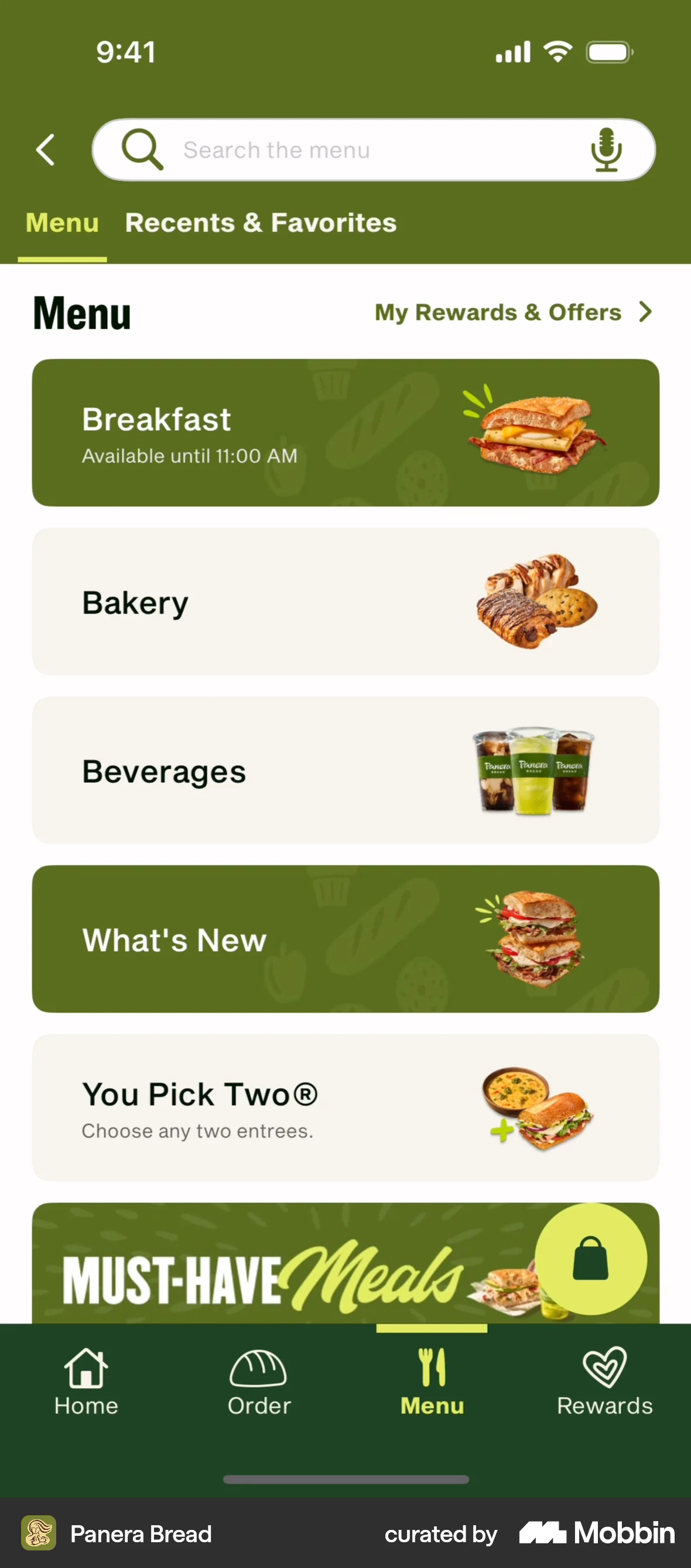 Panera Bread iOS Browse & Discover screen