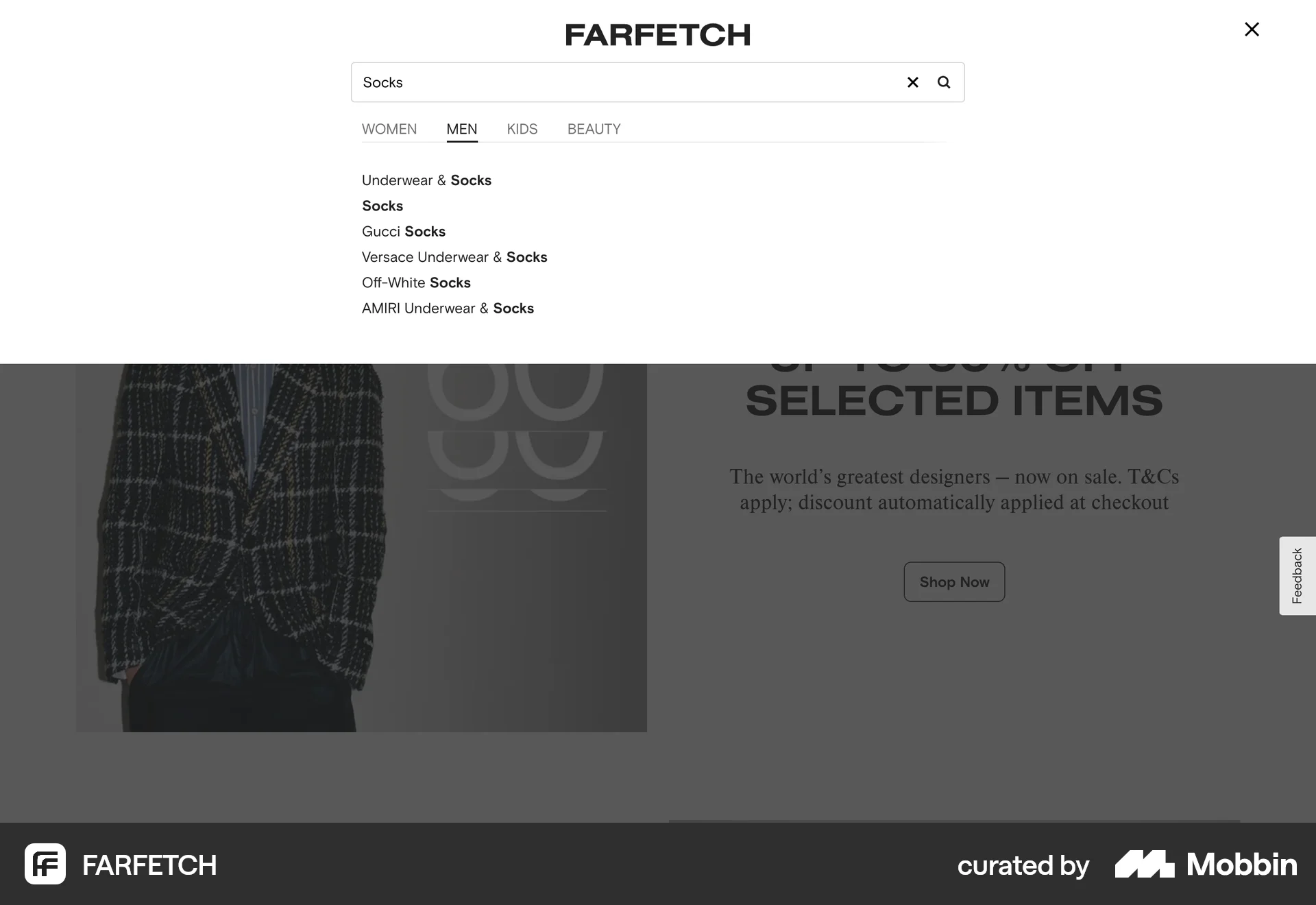 FARFETCH Web screen containing Stacked List UI element