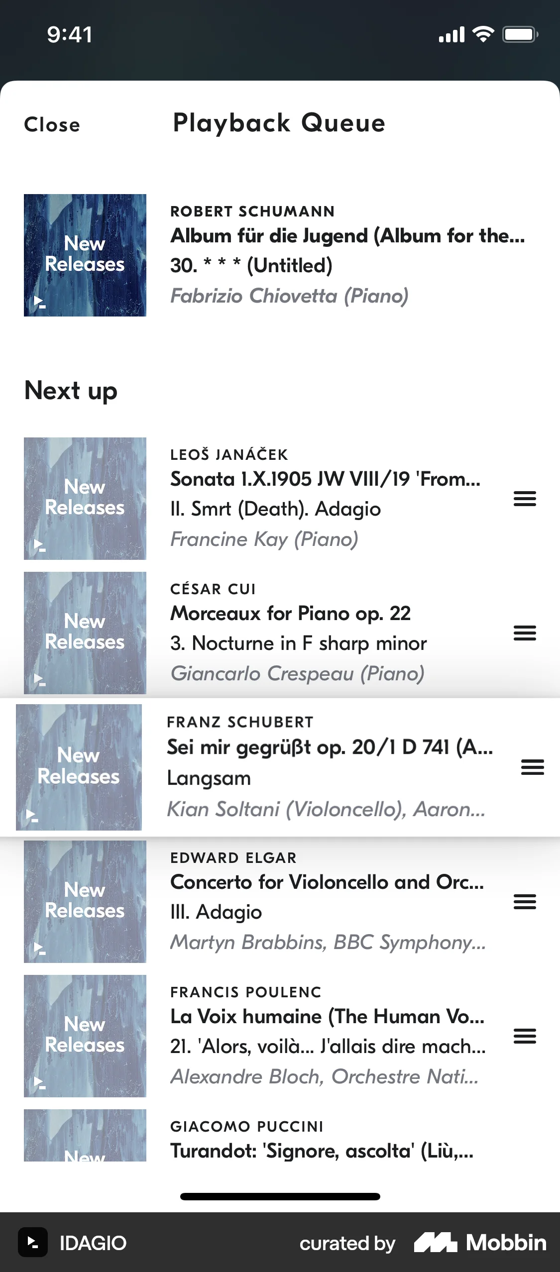 IDAGIO iOS Reorder screen