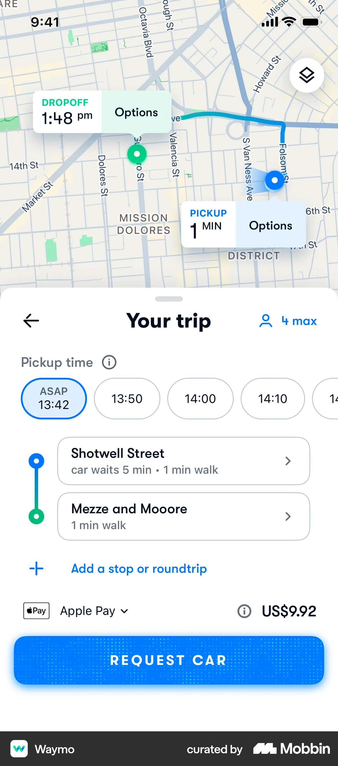 Waymo iOS Checkout screen