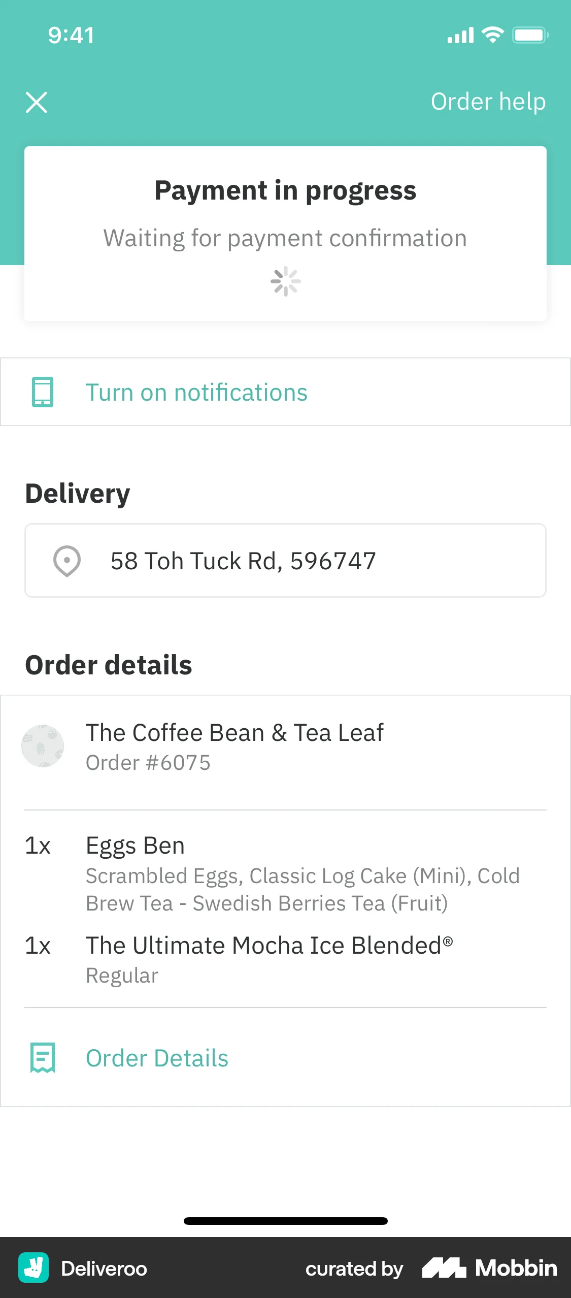 Deliveroo iOS Checkout screen