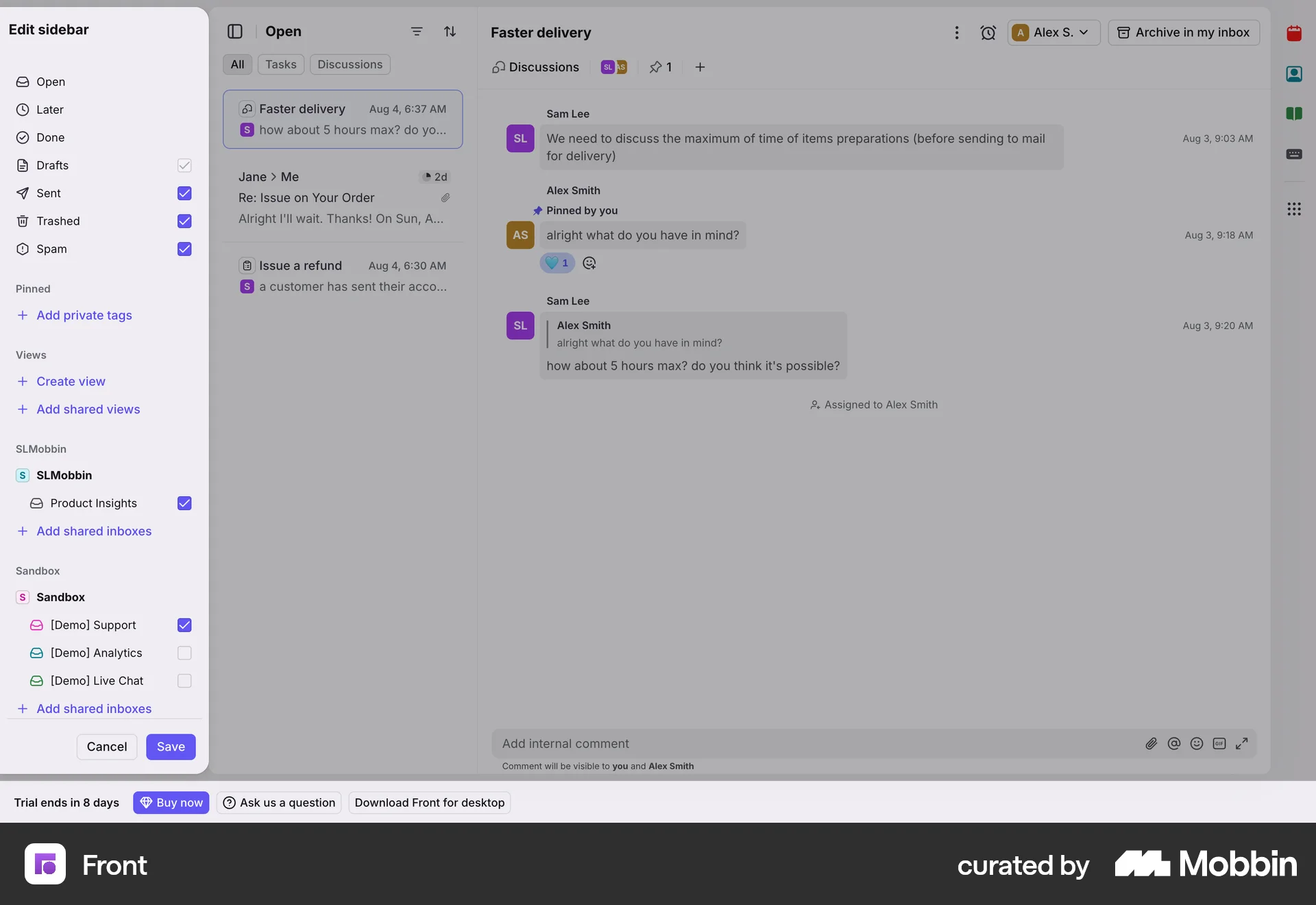 Front Web Settings & Preferences screen