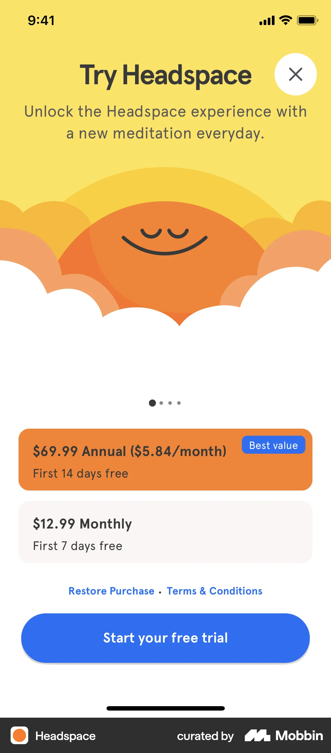 Headspace iOS Subscription & Paywall screen