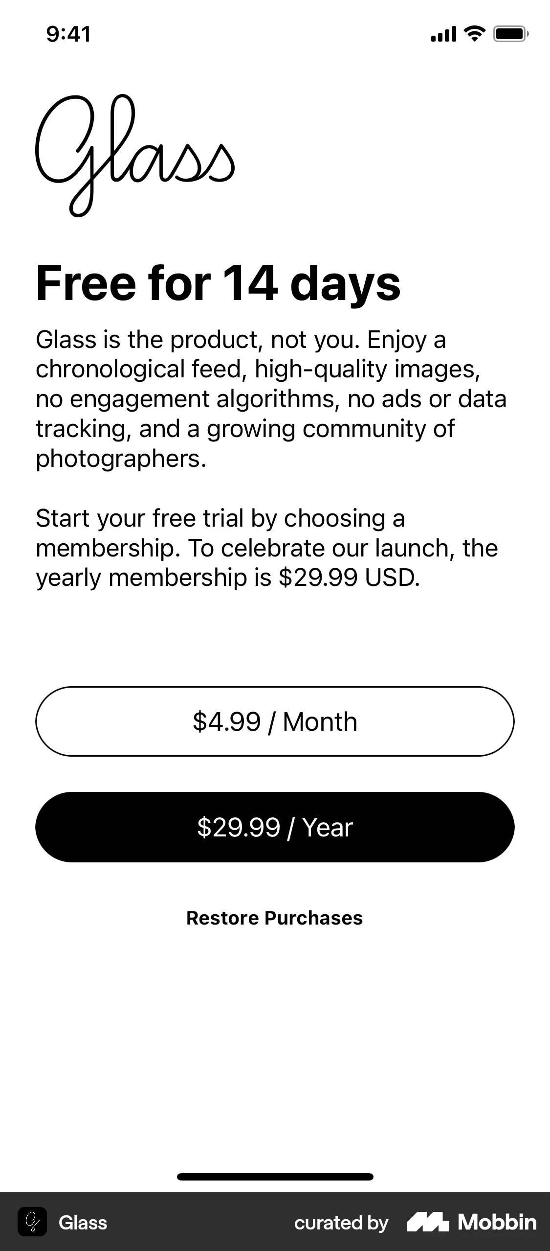 Glass iOS Glassmorphism screen