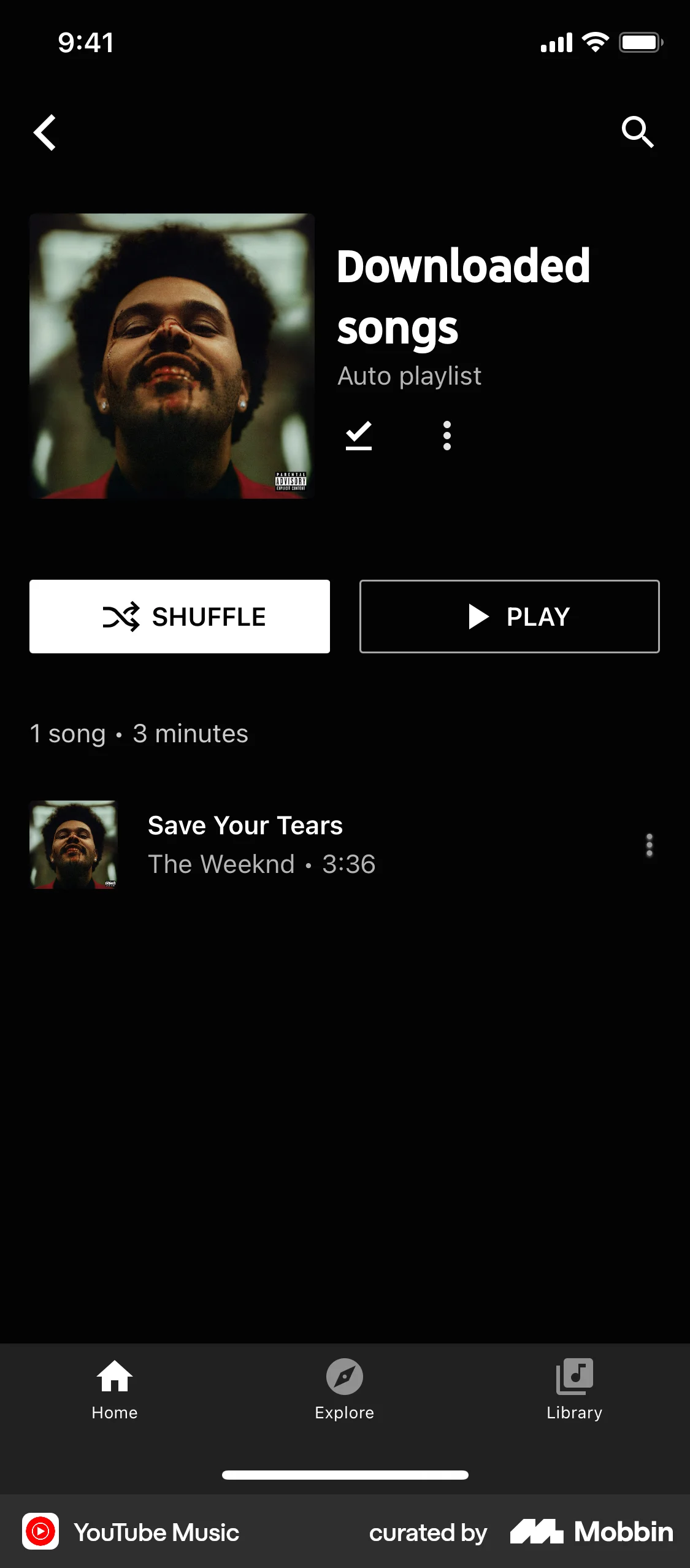 YouTube Music iOS Downloads & Available Offline screen