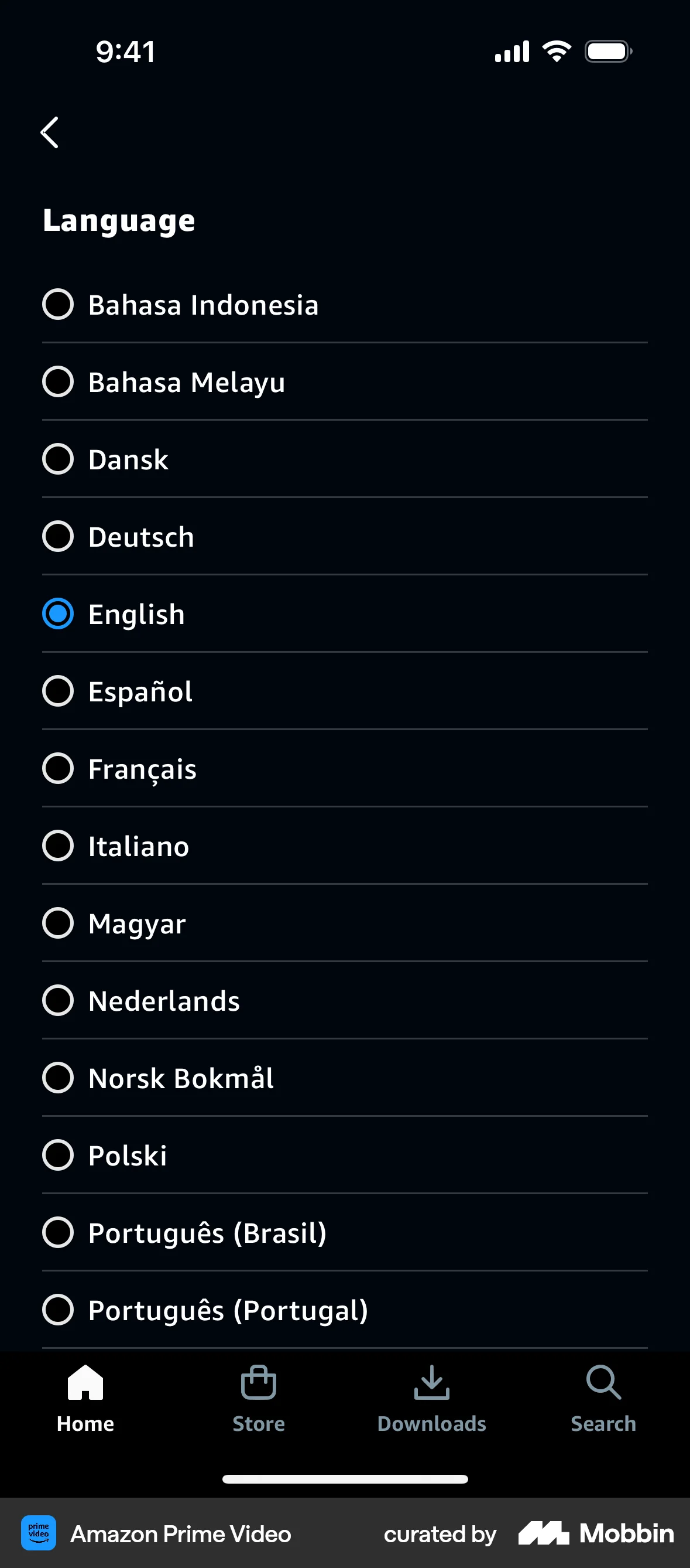Prime Video iOS screen containing Radio Button UI element