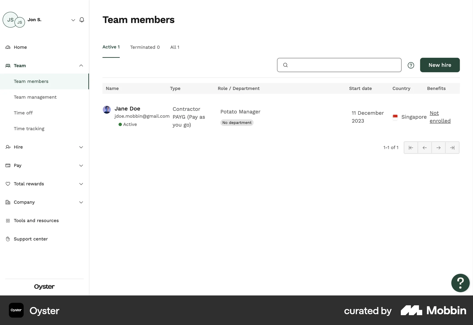 Oyster Web screen containing Status Dot UI element