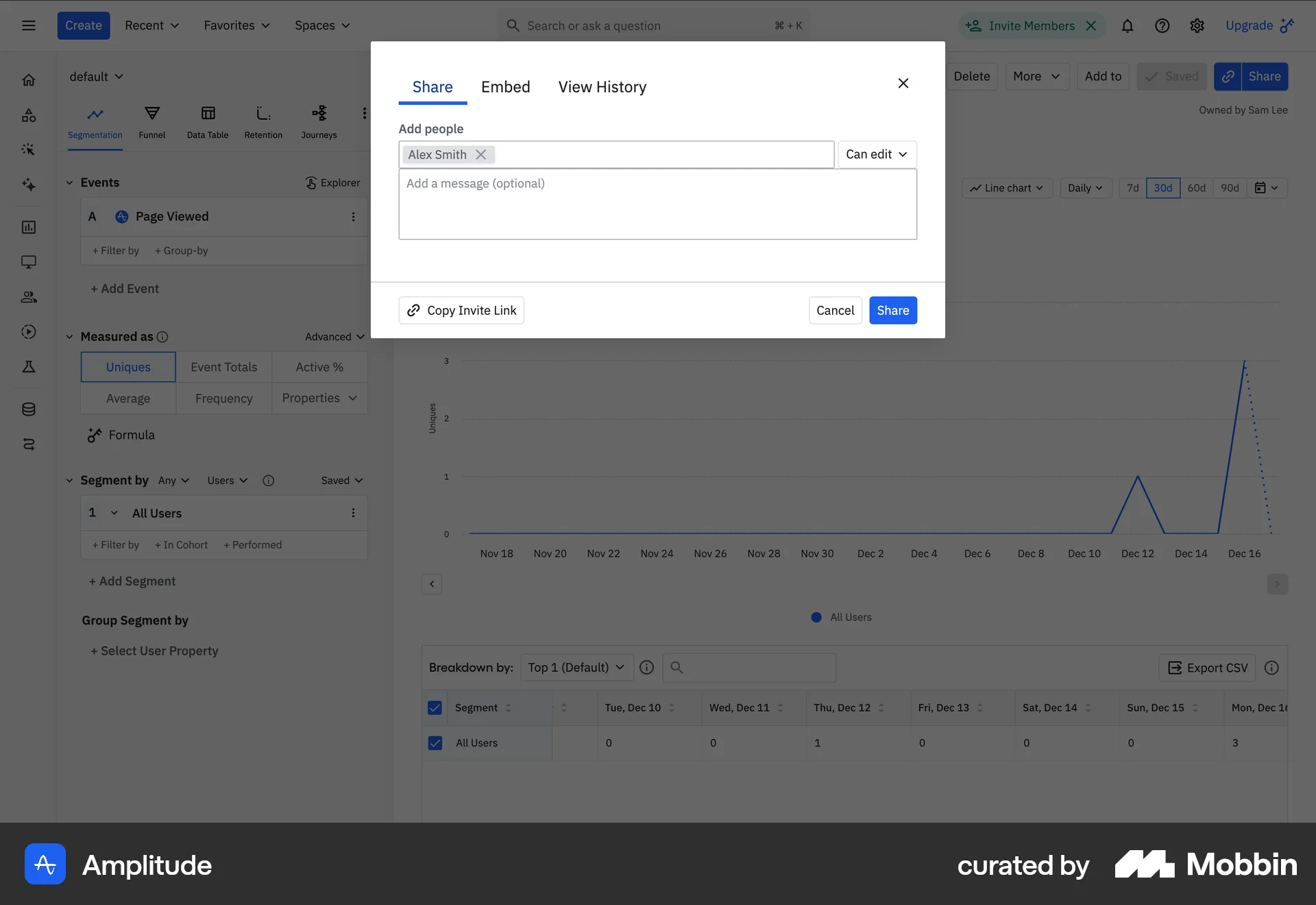 Amplitude Web Share screen