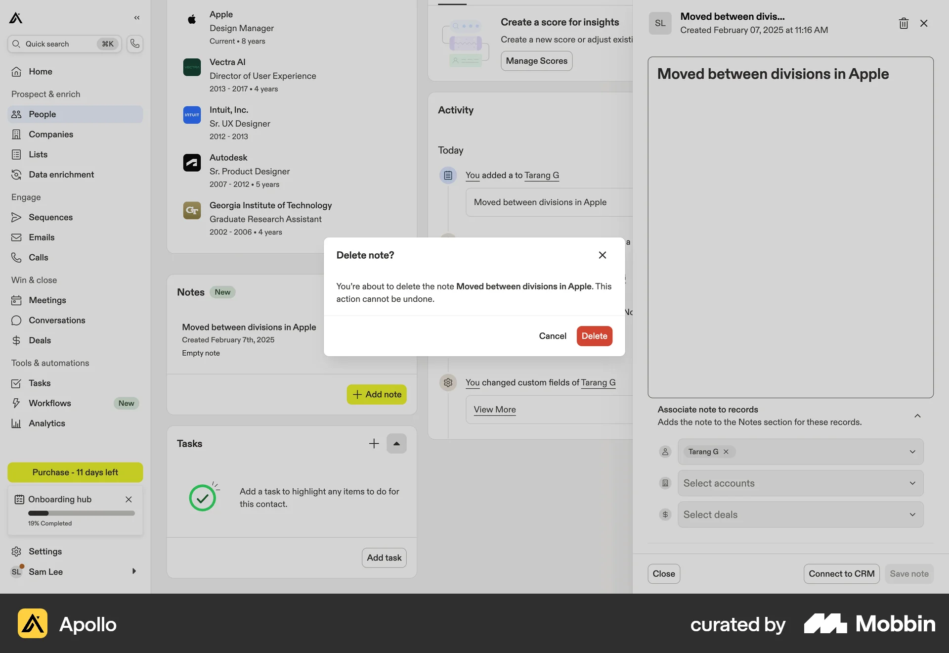 Apollo Web Delete screen