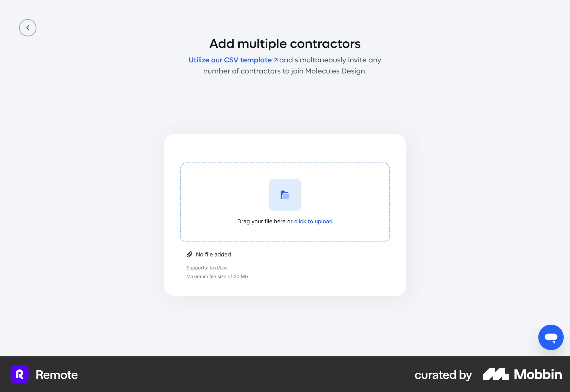 Remote Web screen containing File Upload UI element