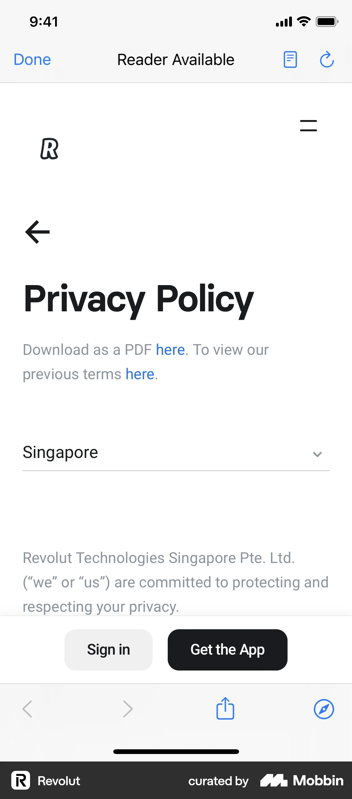 Revolut iOS Privacy Policy screen