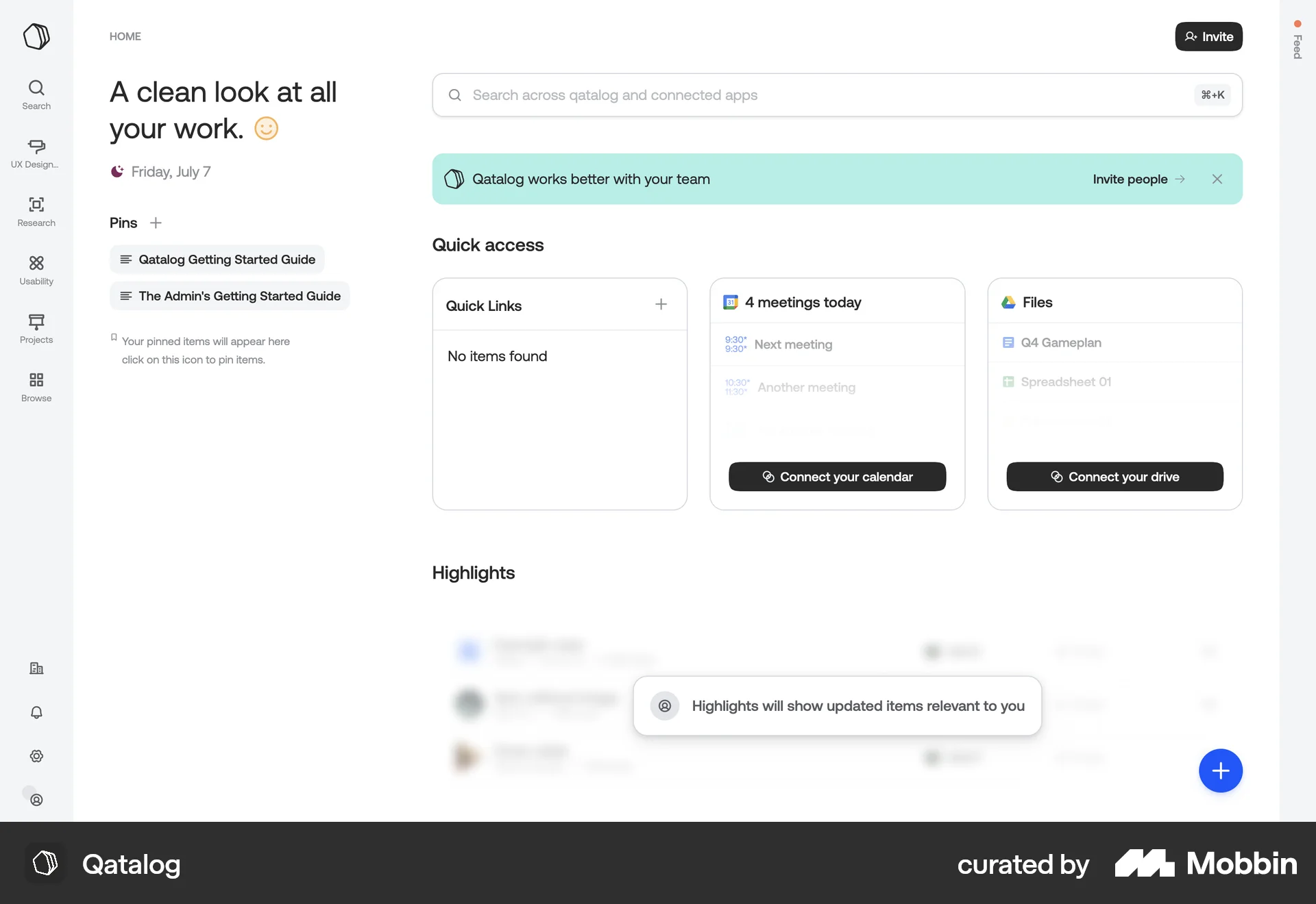 Qatalog Web Home screen