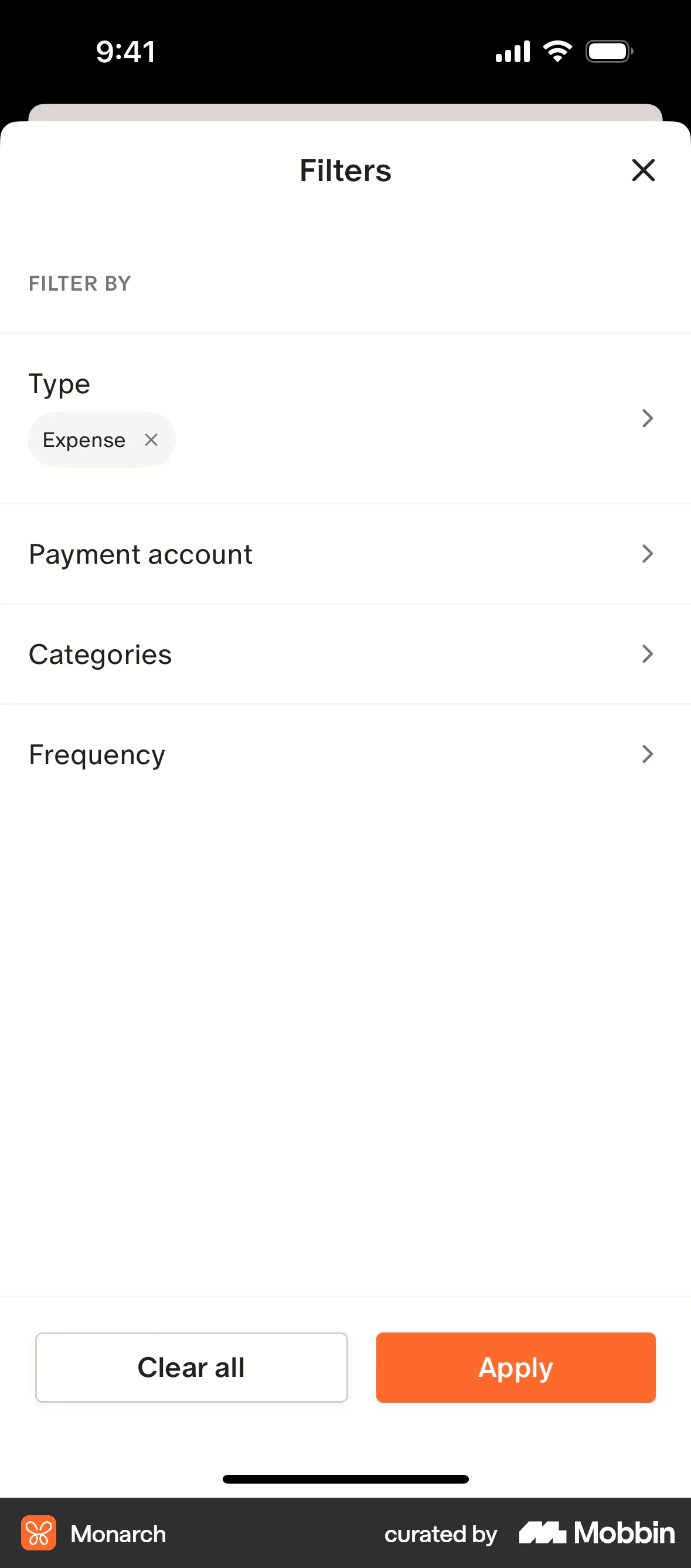 Monarch iOS screen containing Chip UI element