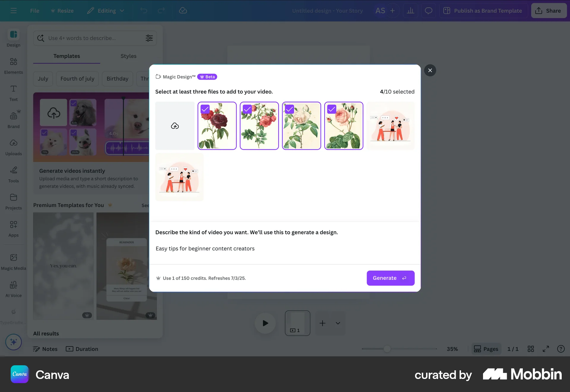 Canva Web Select screen