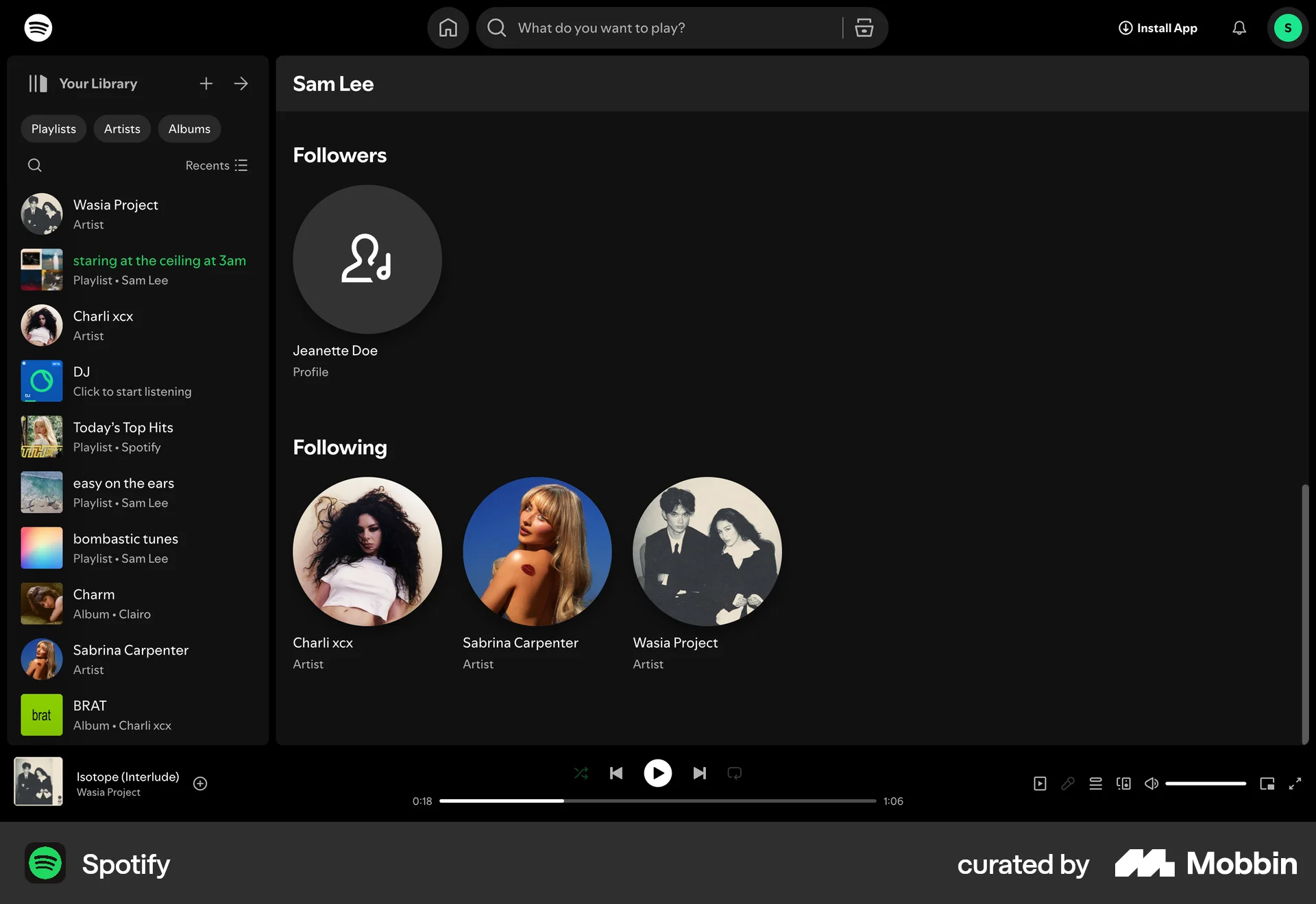 Spotify Web Followers & Following screen