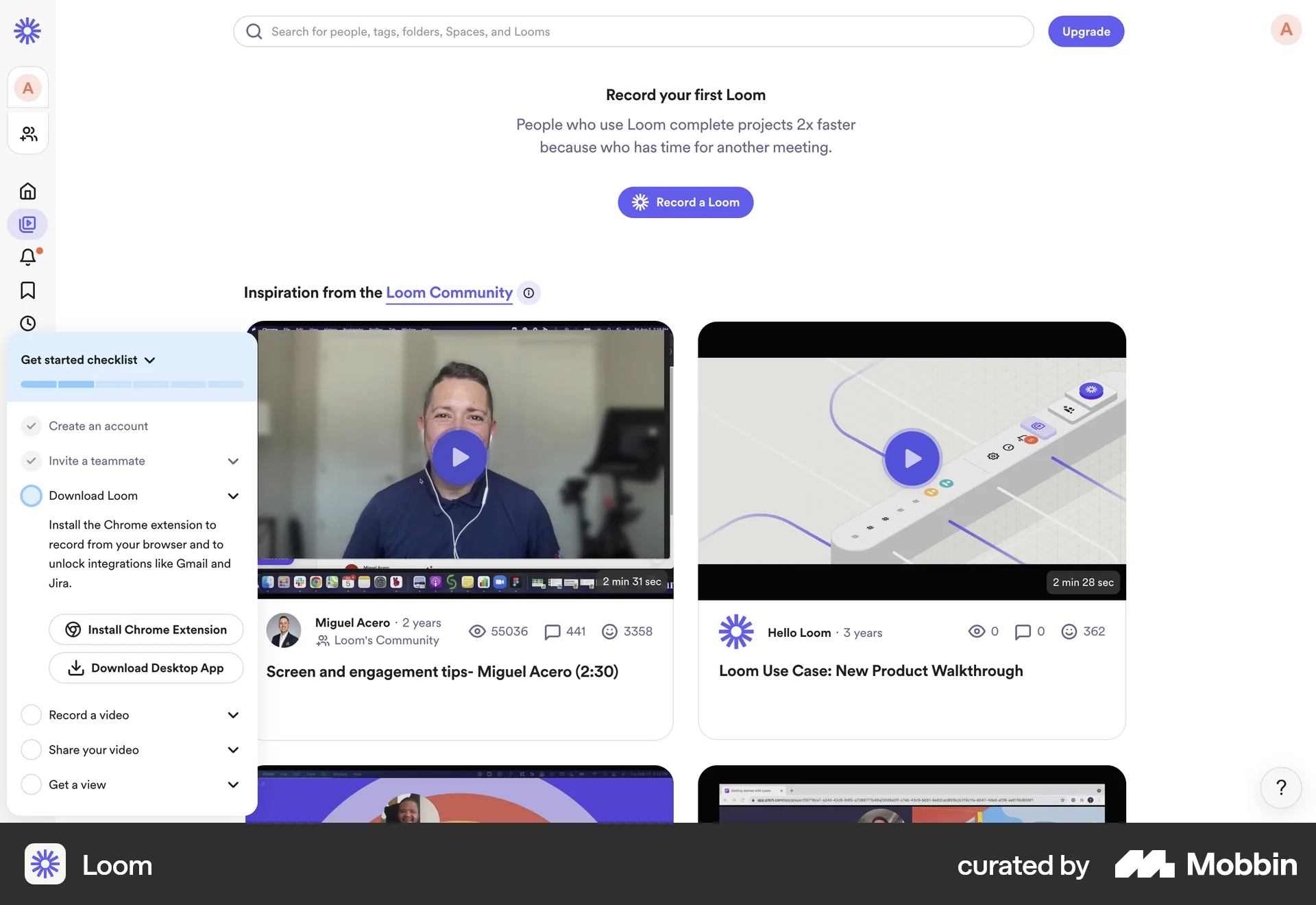 Loom Web Guided Tour & Tutorial screen