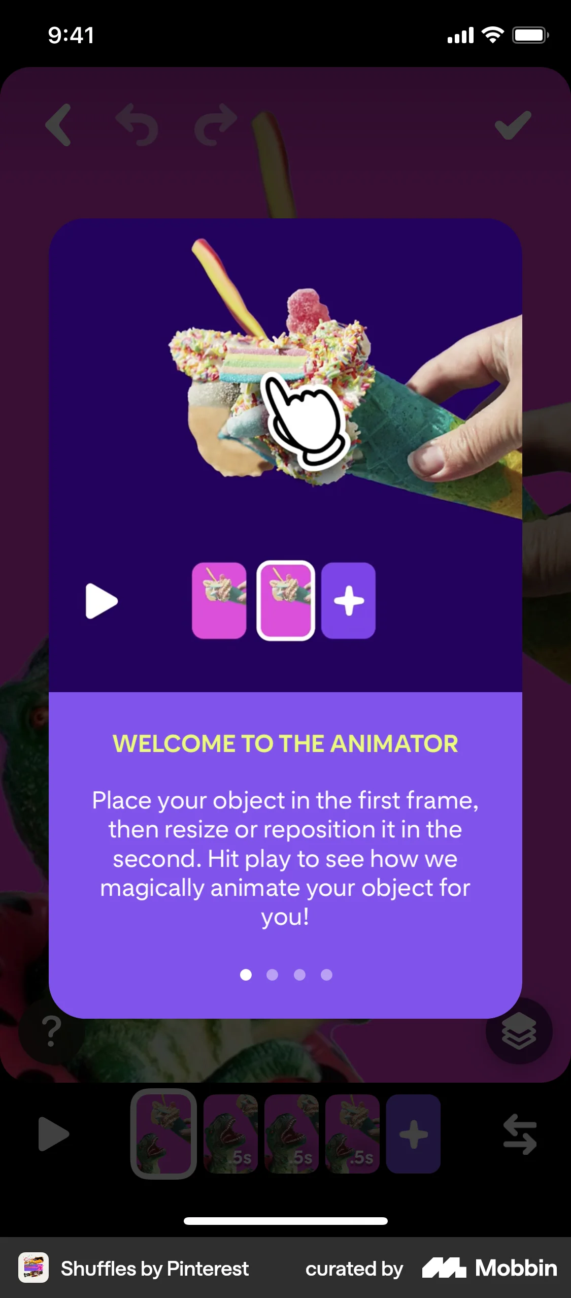 Shuffles by Pinterest iOS screen containing Dialog UI element