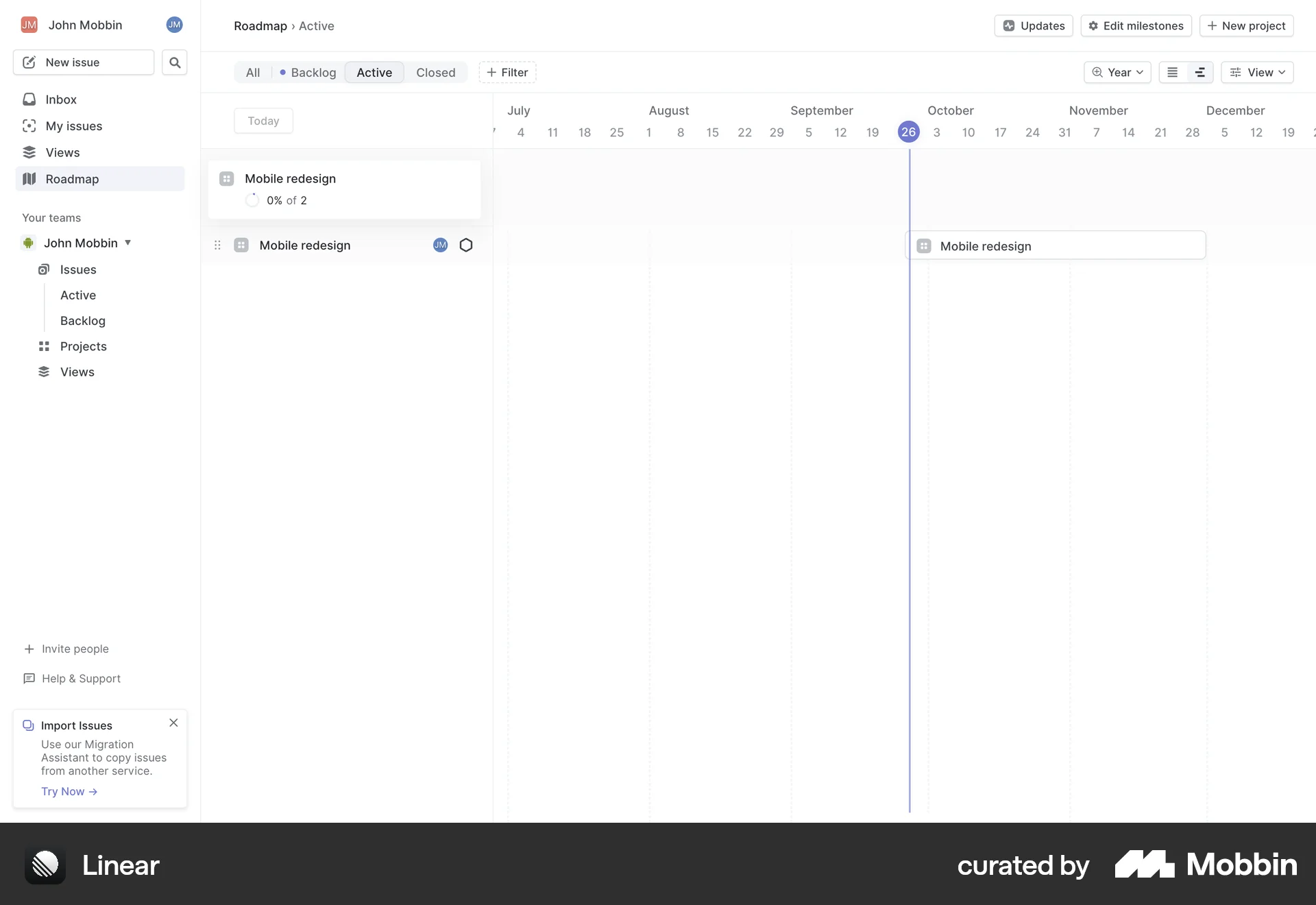 Linear Web Reorder screen