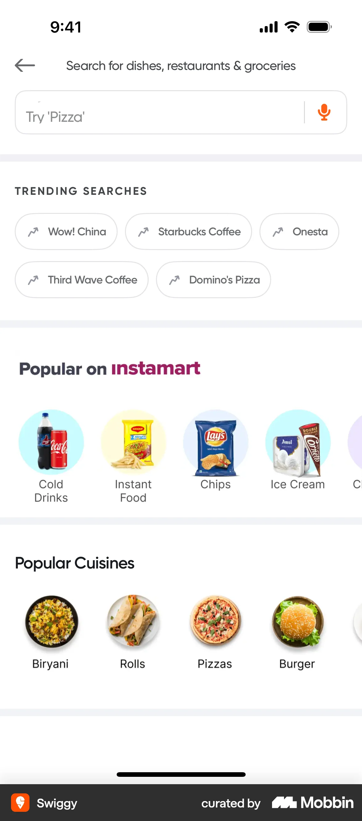 Swiggy iOS Browse & Discover screen