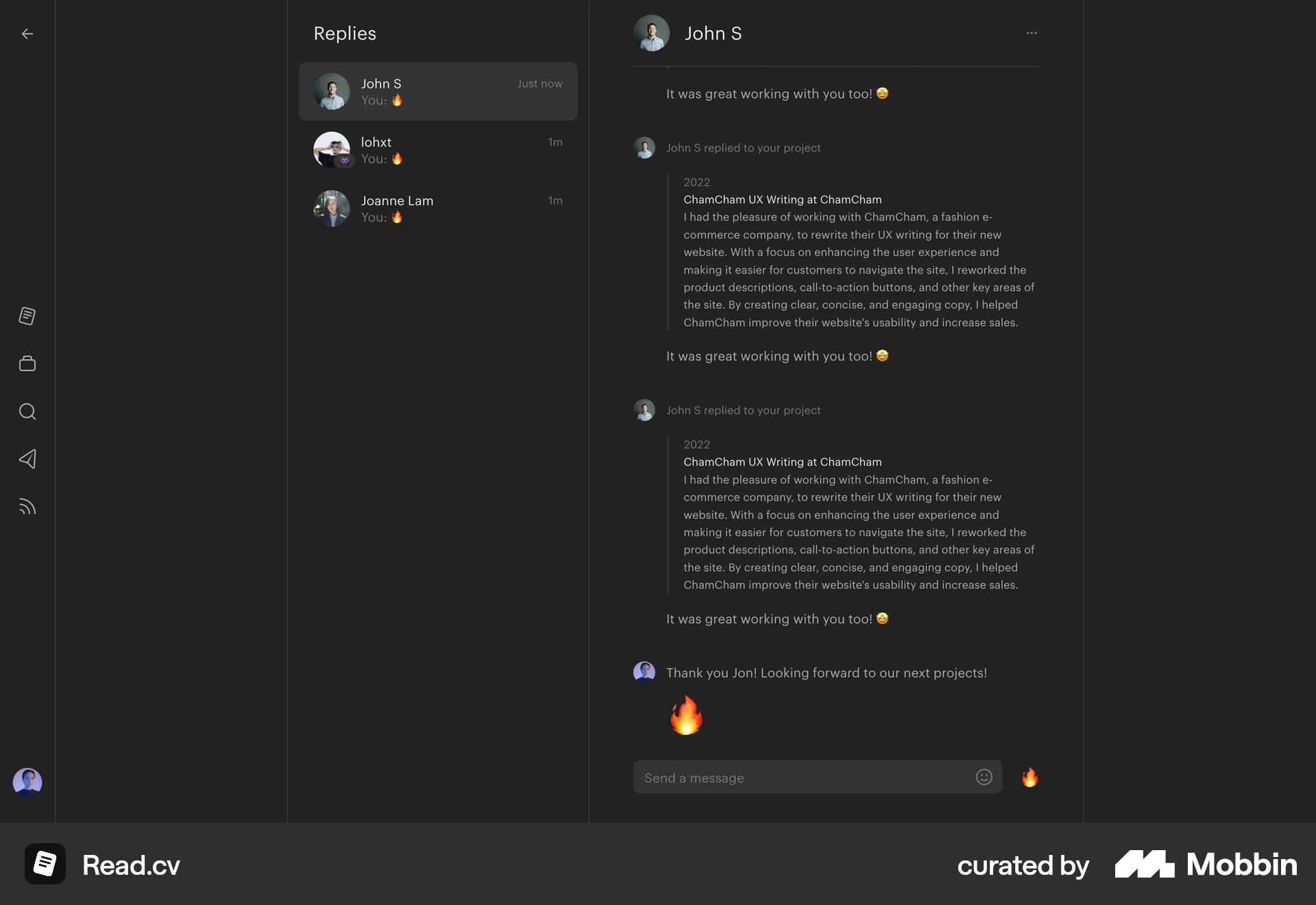 Read.cv Web Chat Detail screen