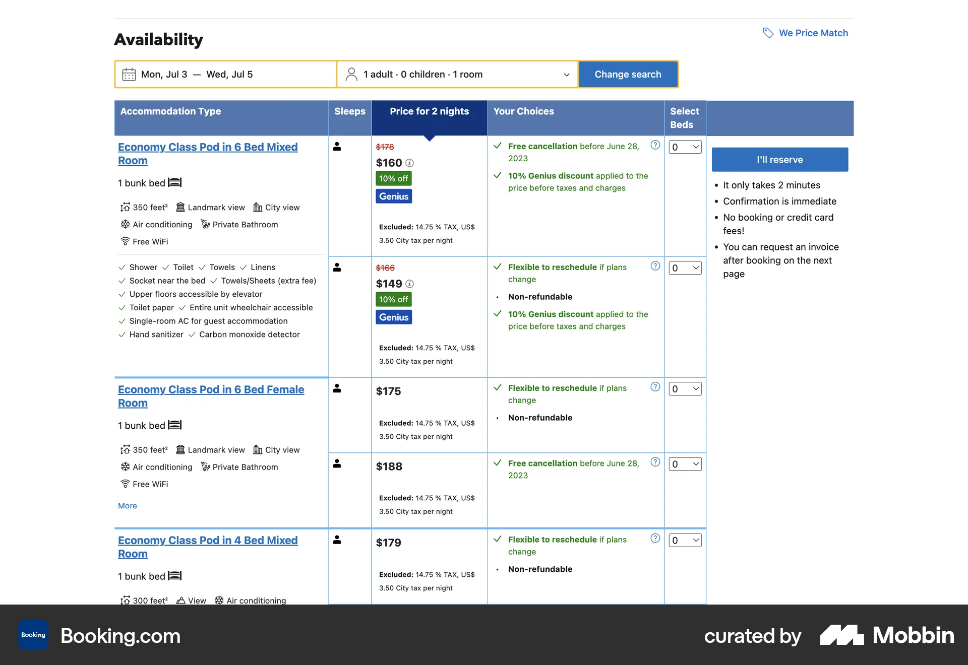 Booking.com Web Product Detail screen