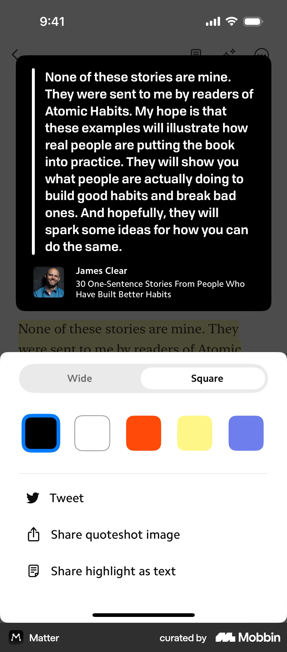 Matter iOS screen containing Segmented Control UI element