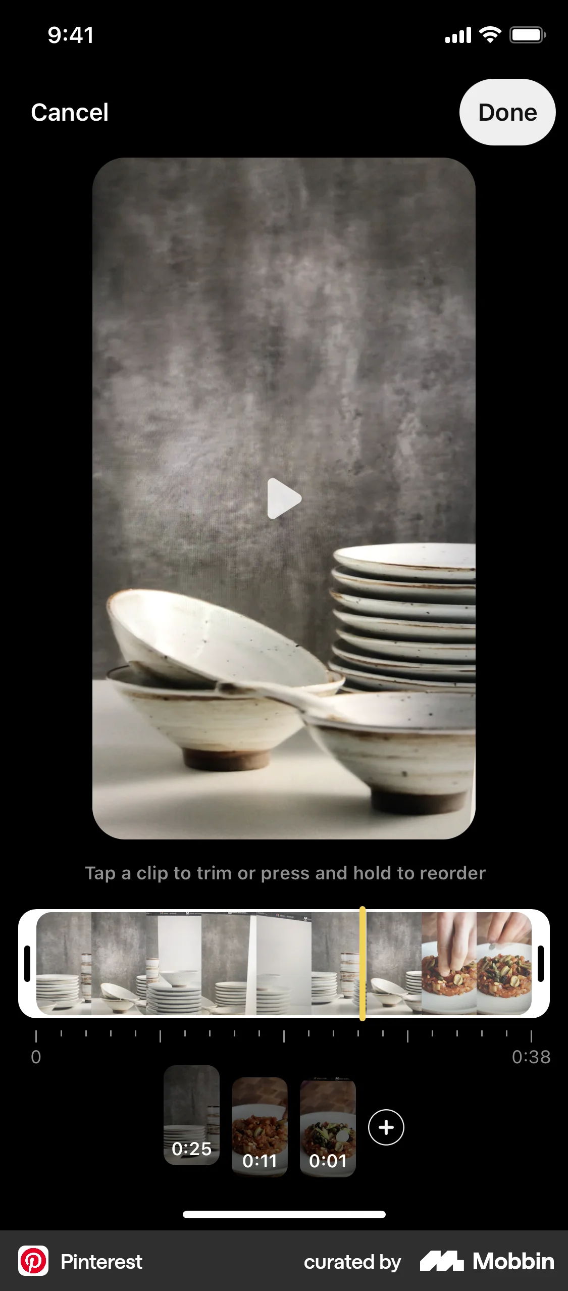 Pinterest iOS Reorder screen