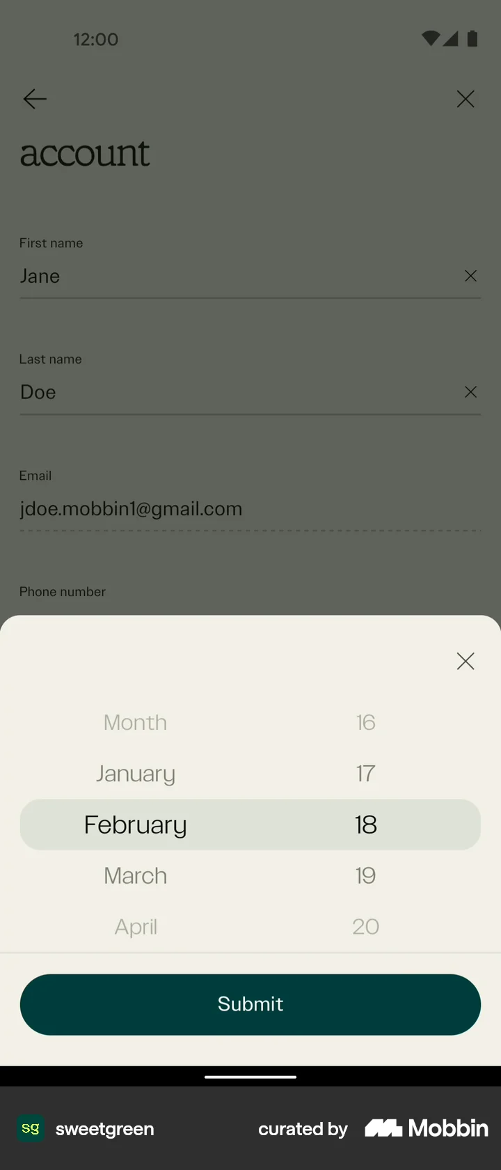 Mobile Date Picker Design