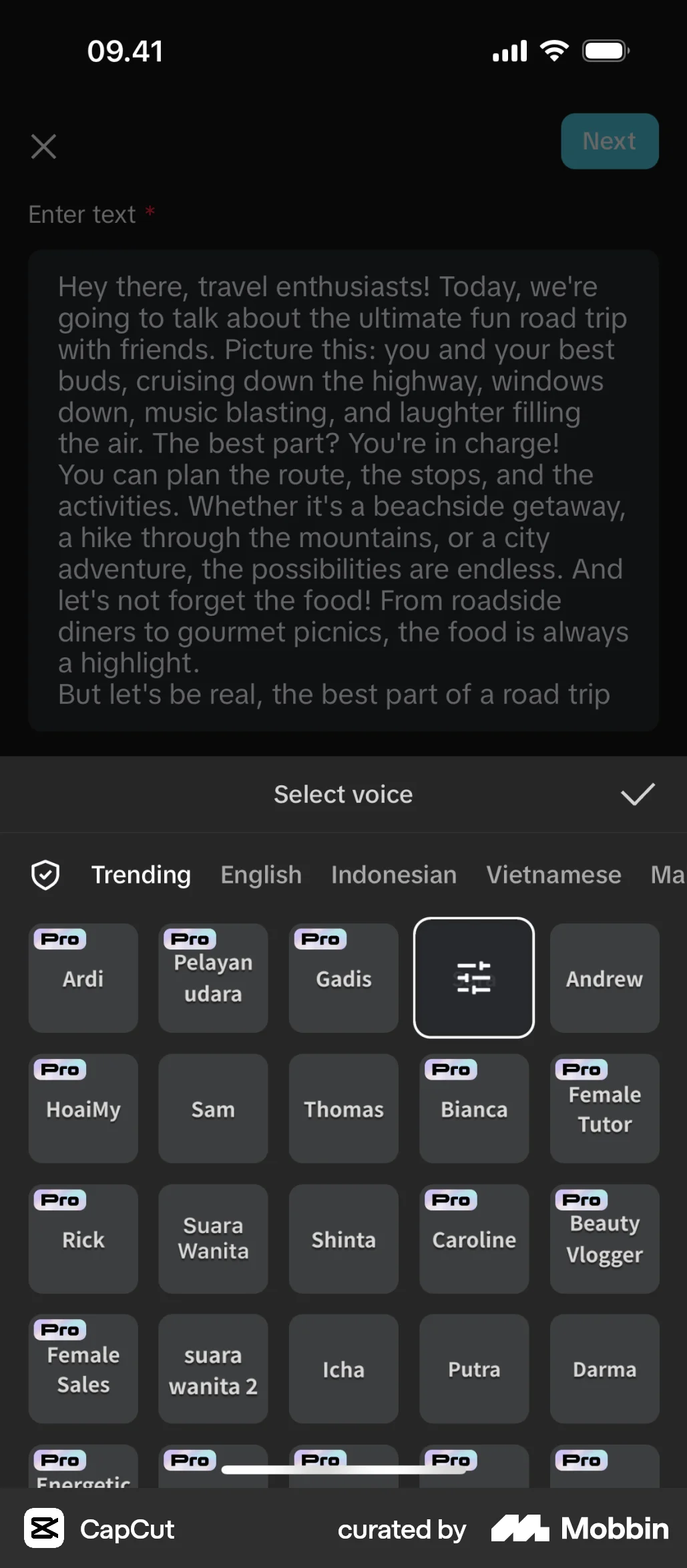 CapCut iOS Voice UI screen