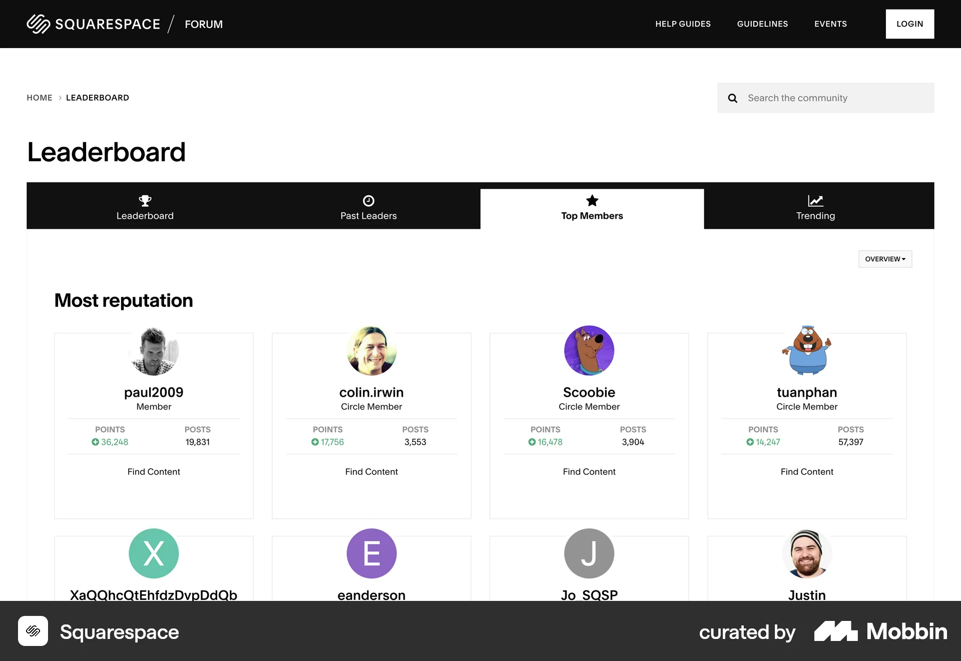 Squarespace Web Leaderboard screen