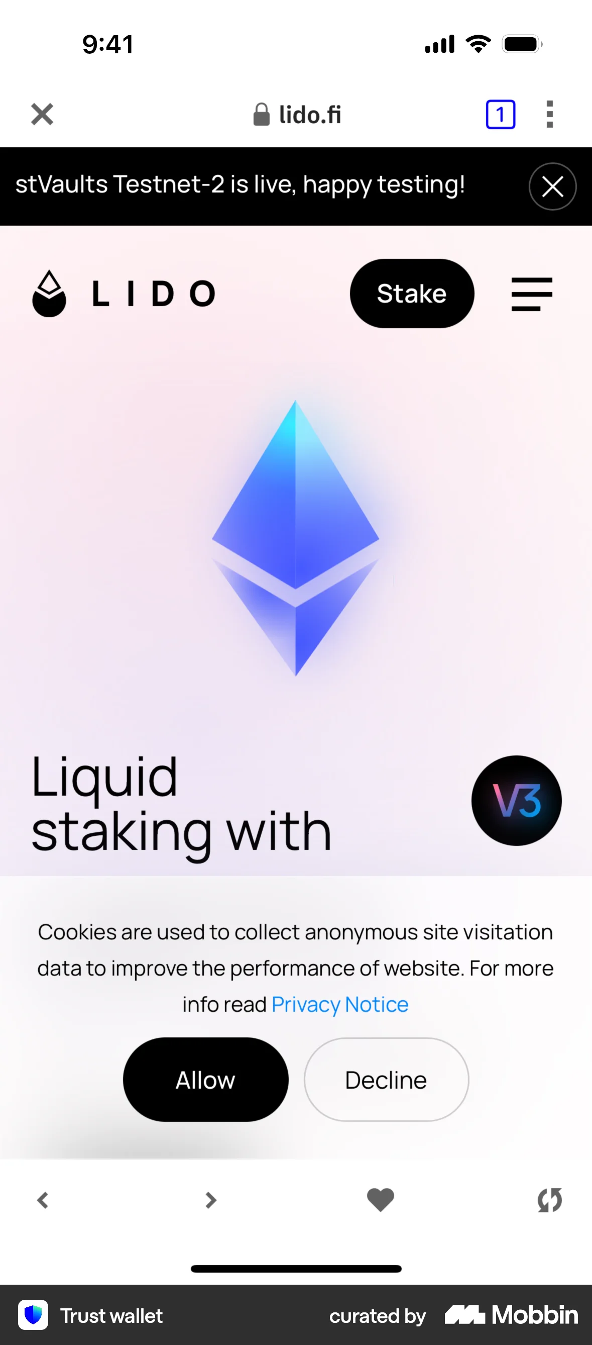 Trust Wallet iOS Browser screen