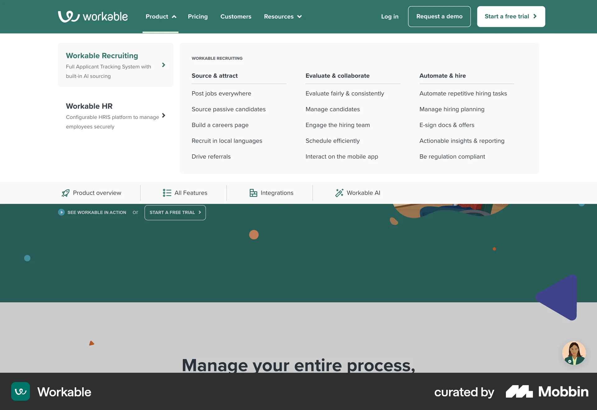 Workable Web screen containing Navigation Menu UI element