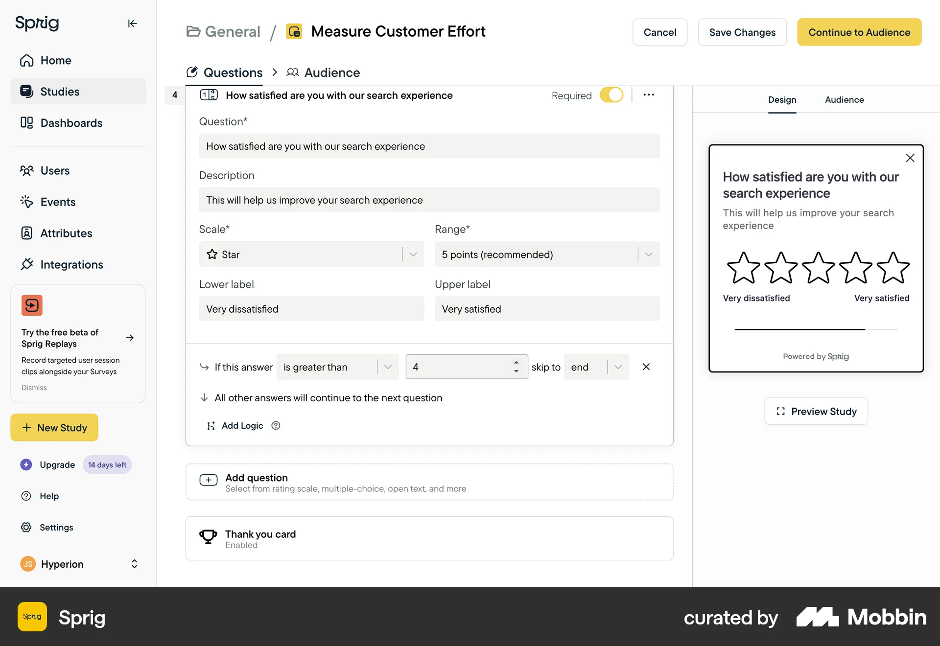 Sprig Web screen containing Stepper UI element