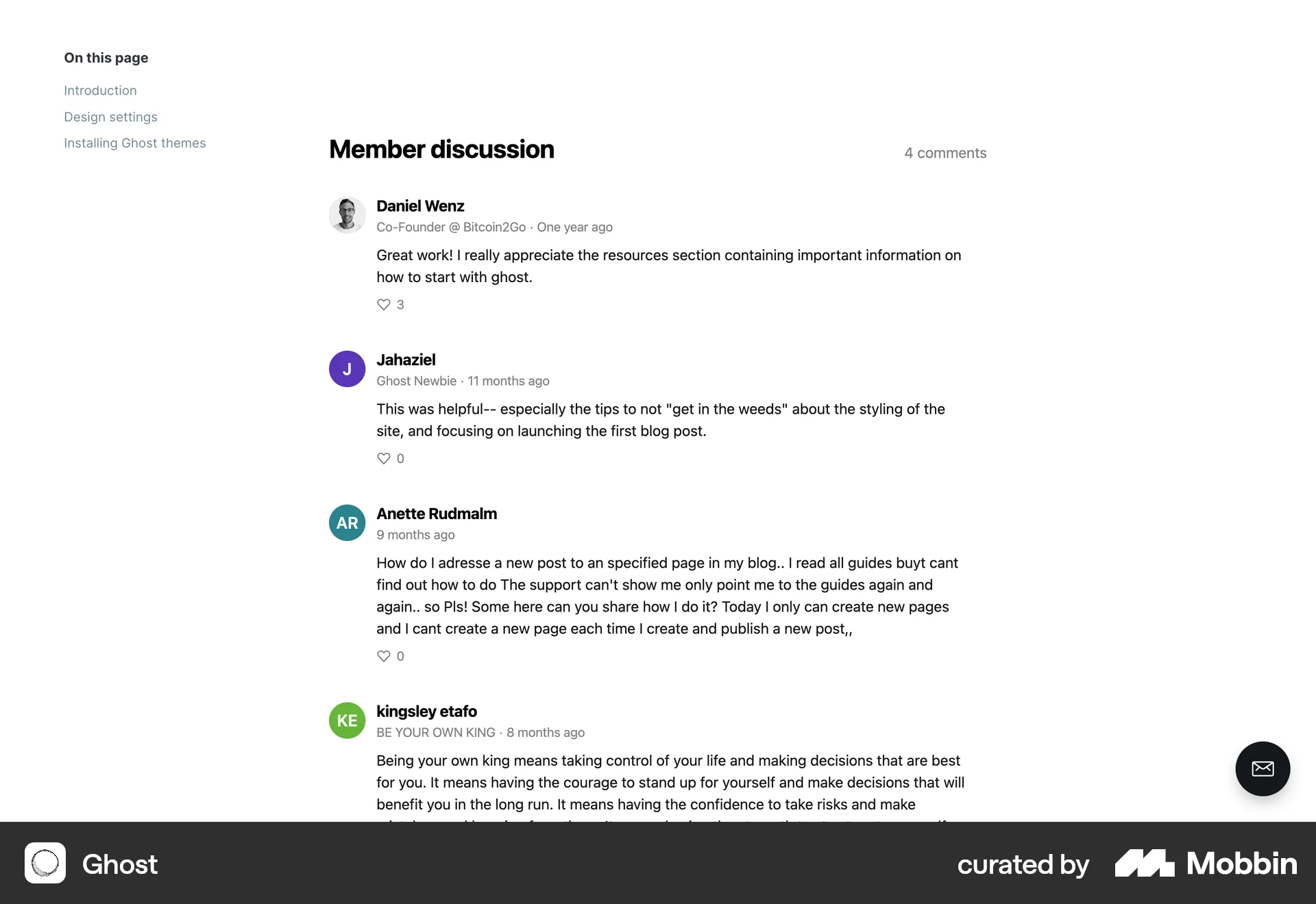 Ghost Web Comments screen