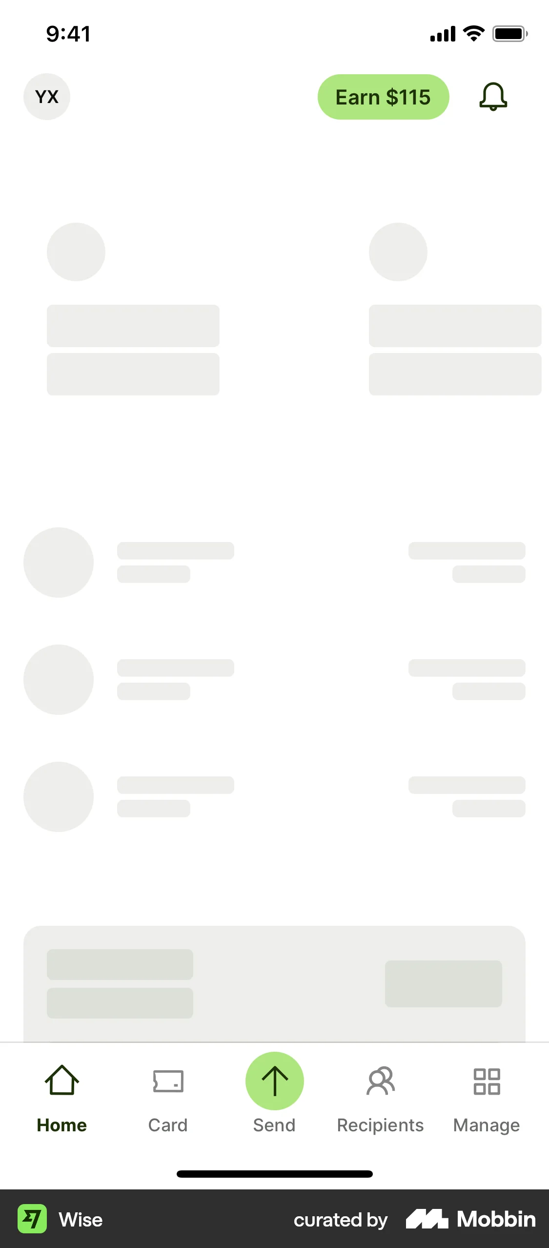 Wise iOS screen containing Skeleton UI element