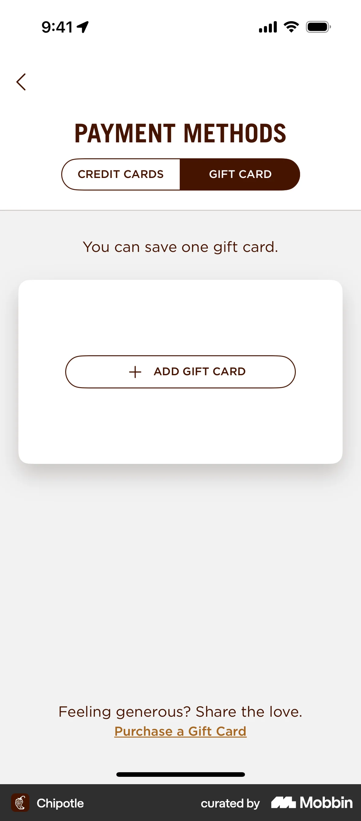 Chipotle iOS Empty State screen