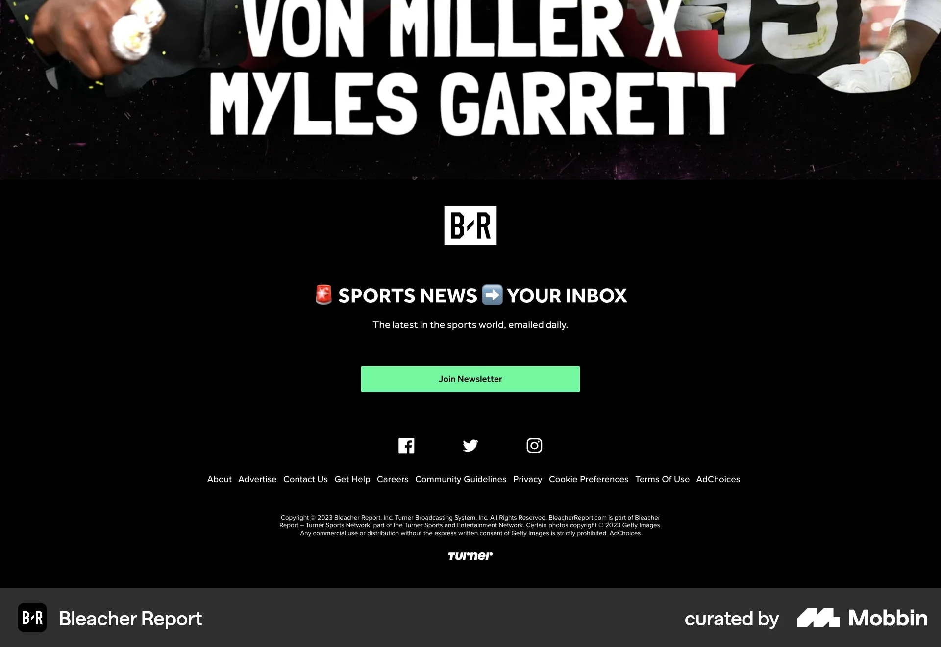 Bleacher Report Web Sports App screen