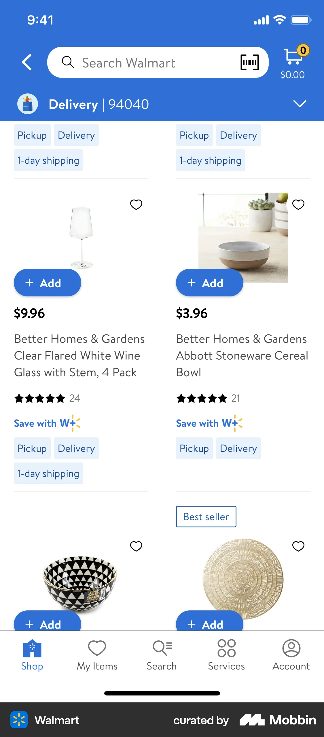 Walmart iOS Shop & Storefront screen