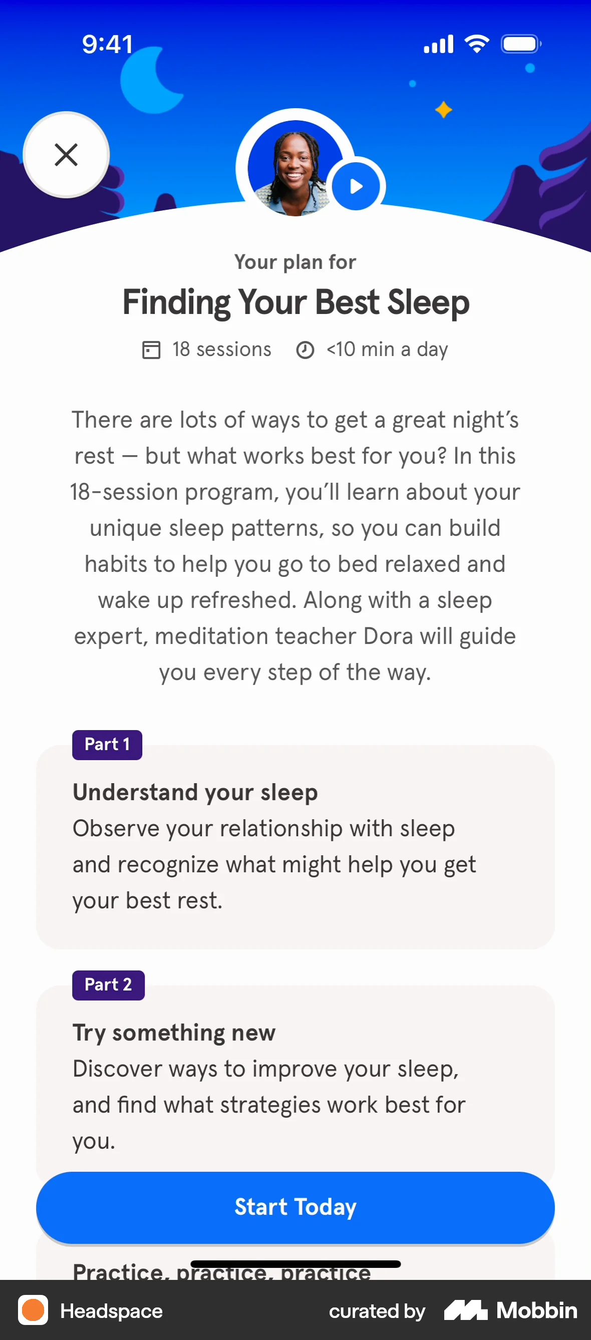 Headspace iOS Class & Lesson Detail screen