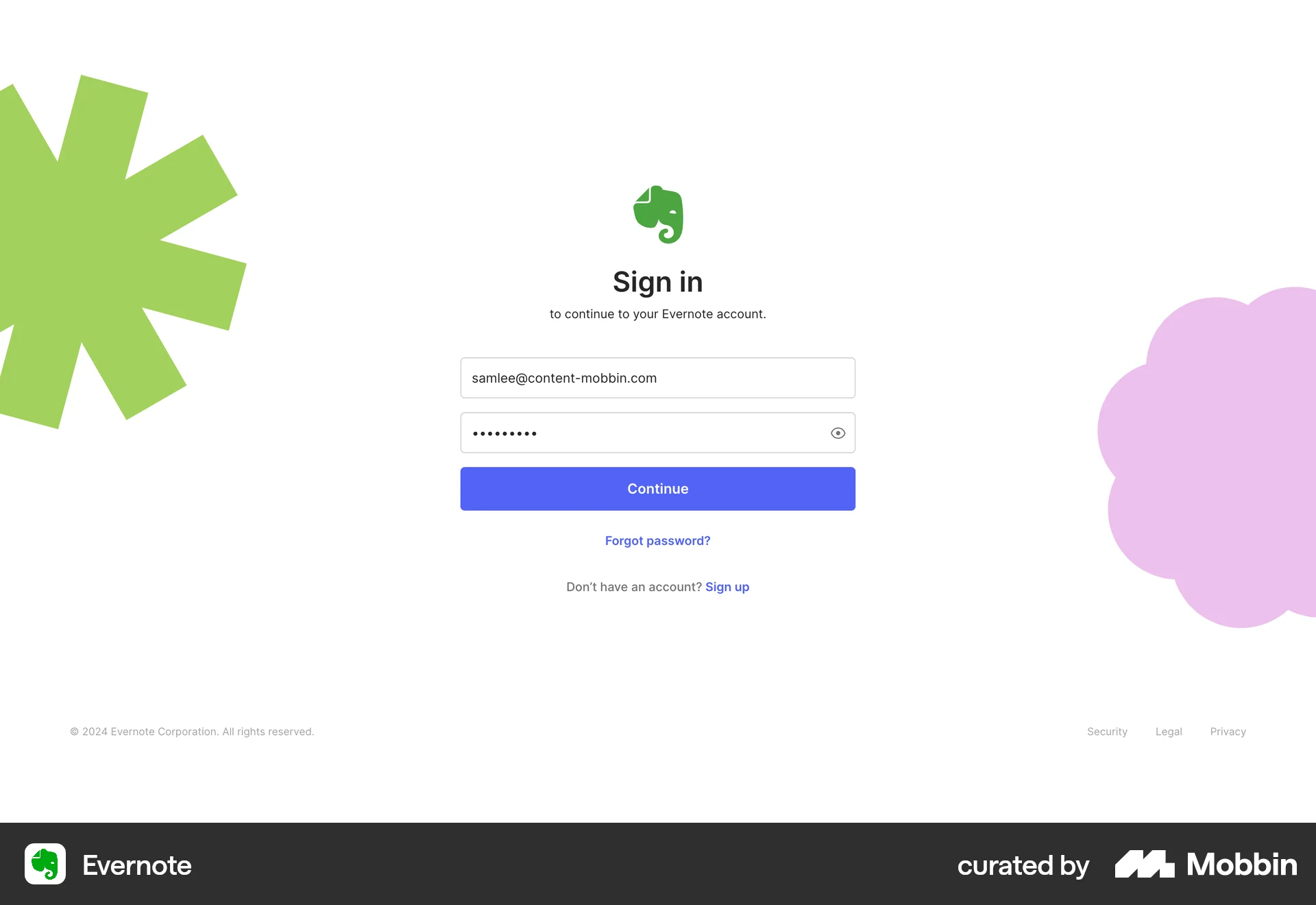 Evernote Web Login screen
