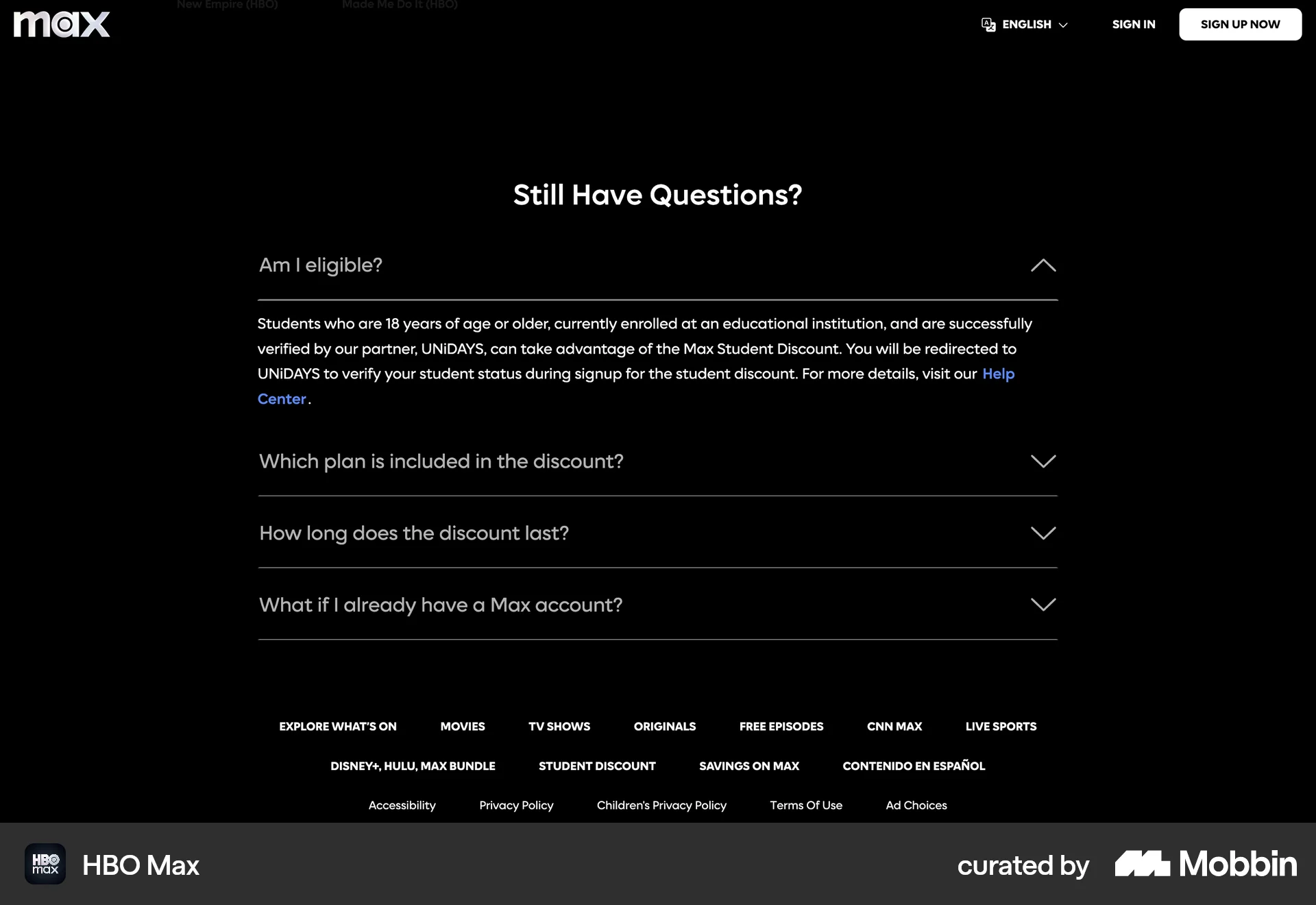HBO Max Web screen containing Accordion UI element