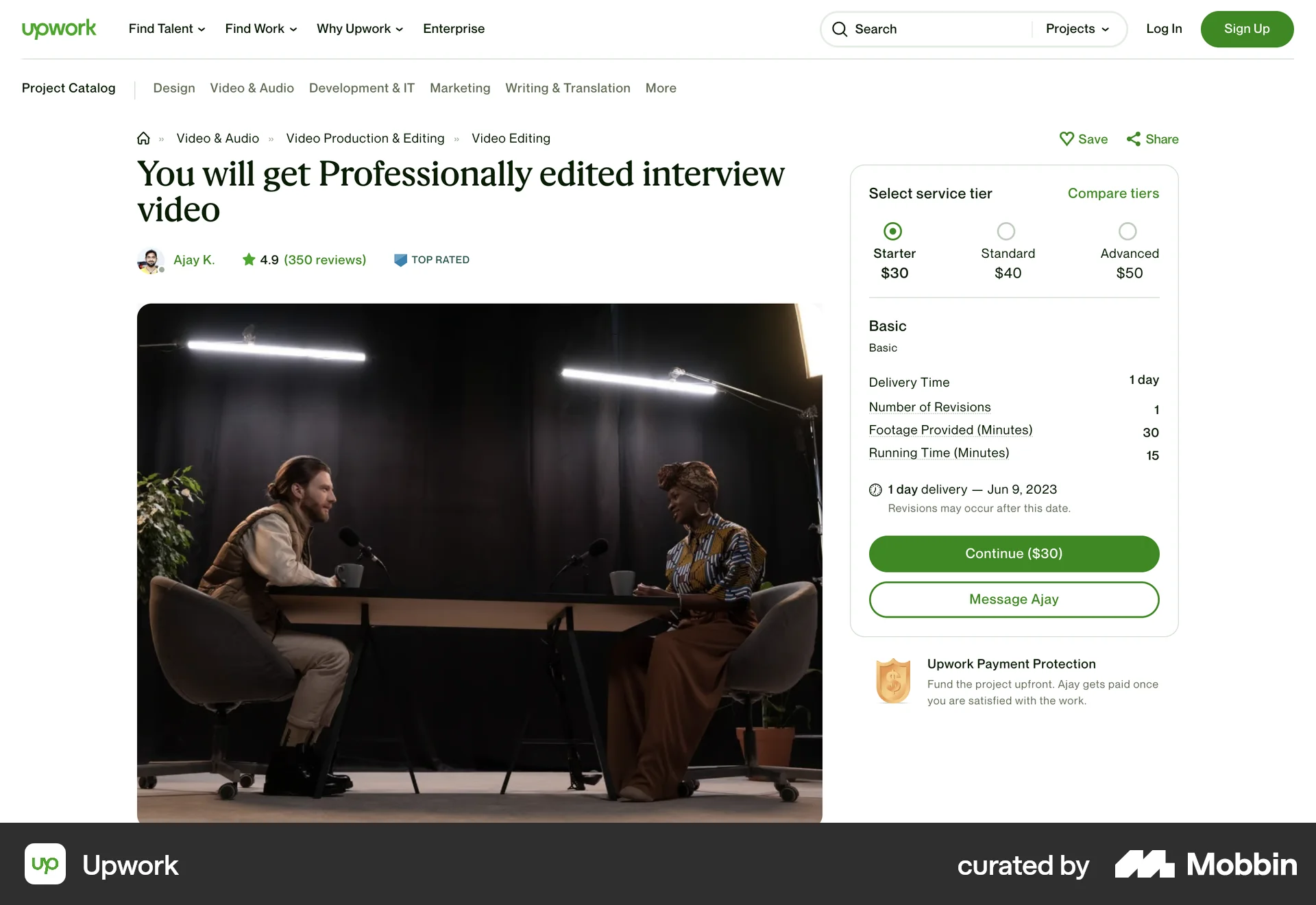 Upwork Web Product Detail screen