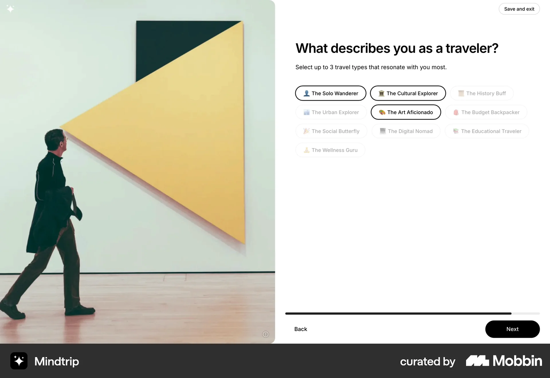 Mindtrip Web Quiz screen