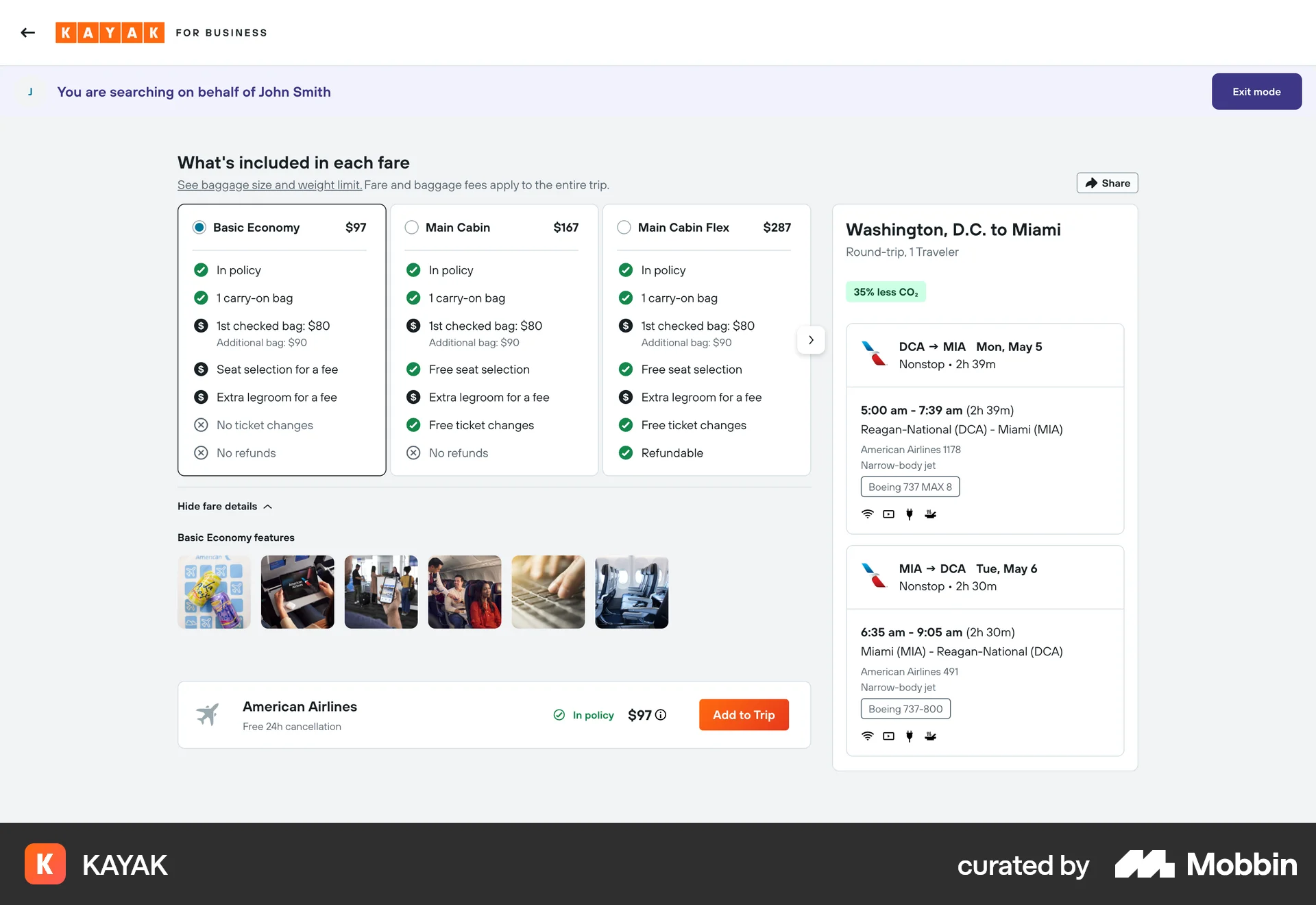 KAYAK Web screen containing Radio Button UI element